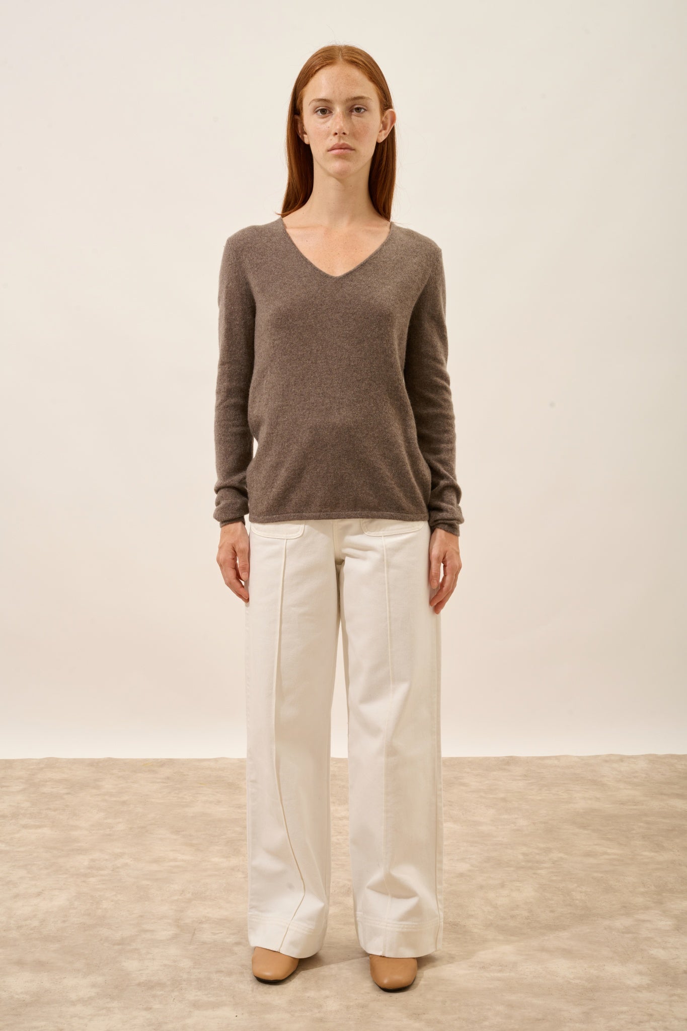 JOAN pull col v taupe chiné