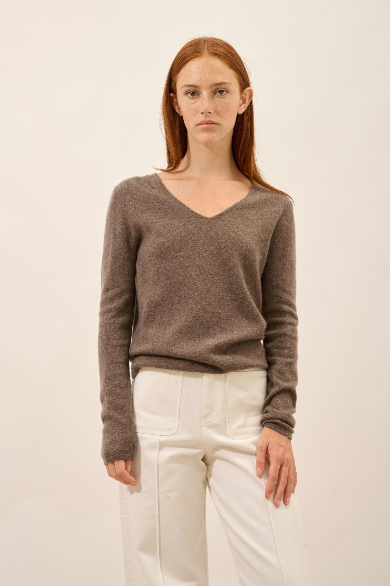 JOAN pull col v taupe chiné