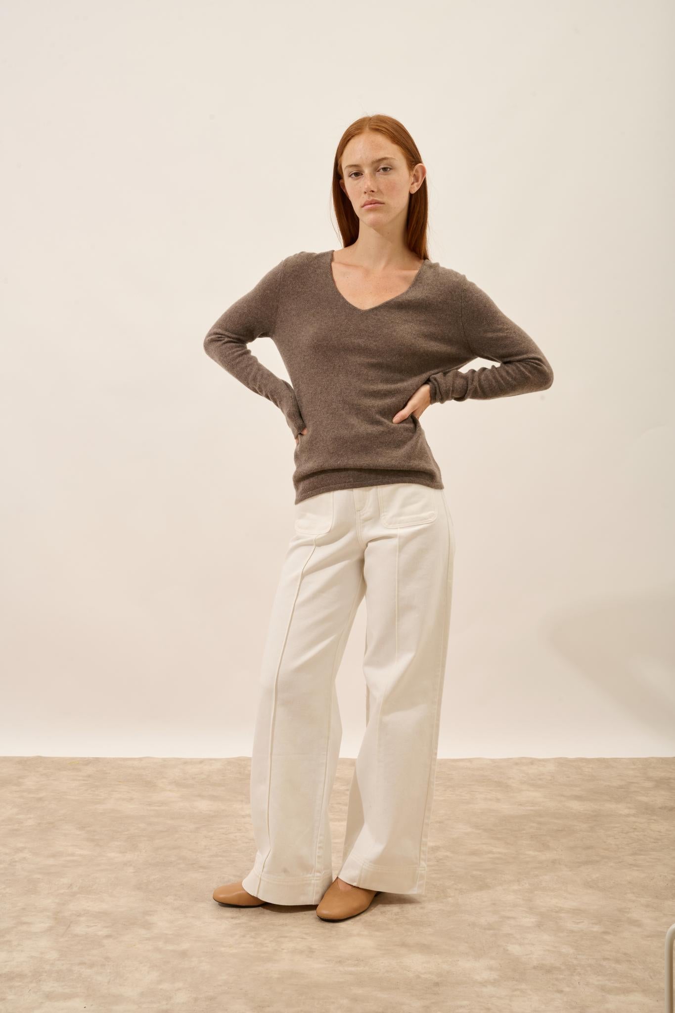 JOAN pull col v taupe chiné