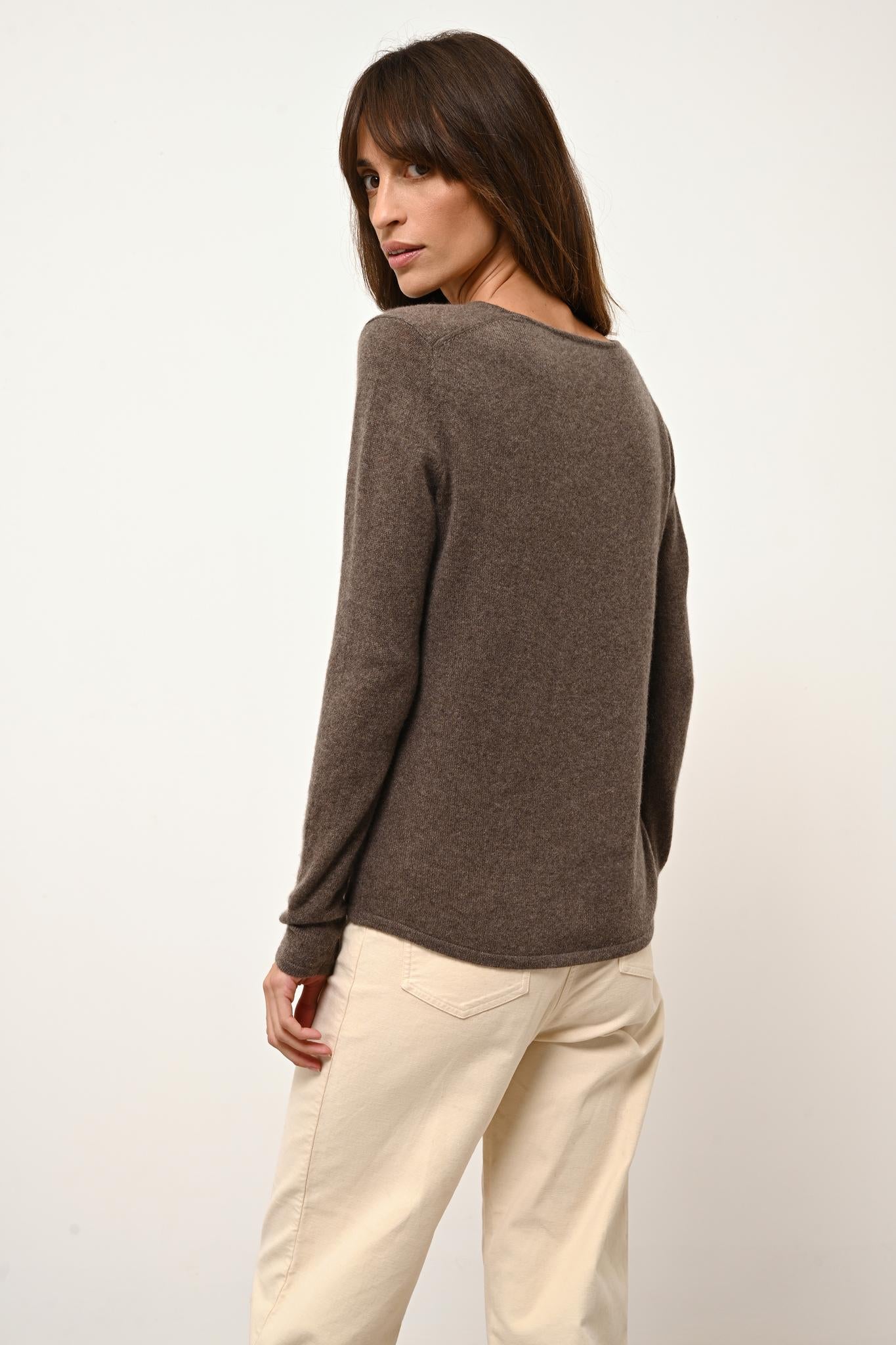 JOAN pull col v taupe chiné