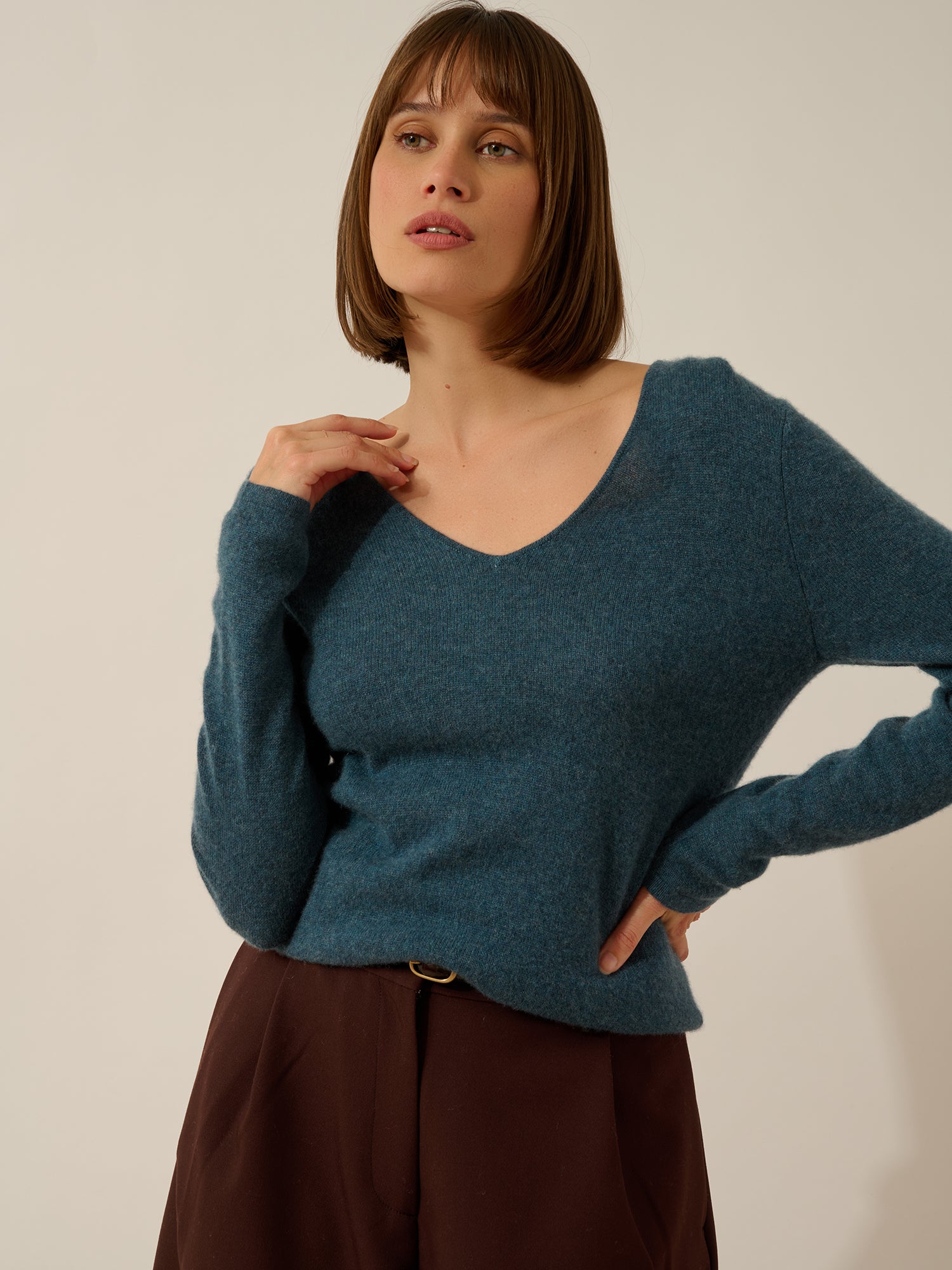 JOAN pull col v vert canard chiné