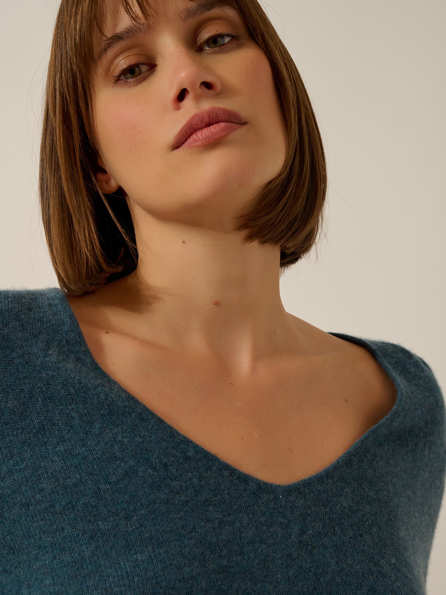 JOAN pull col v vert canard chiné