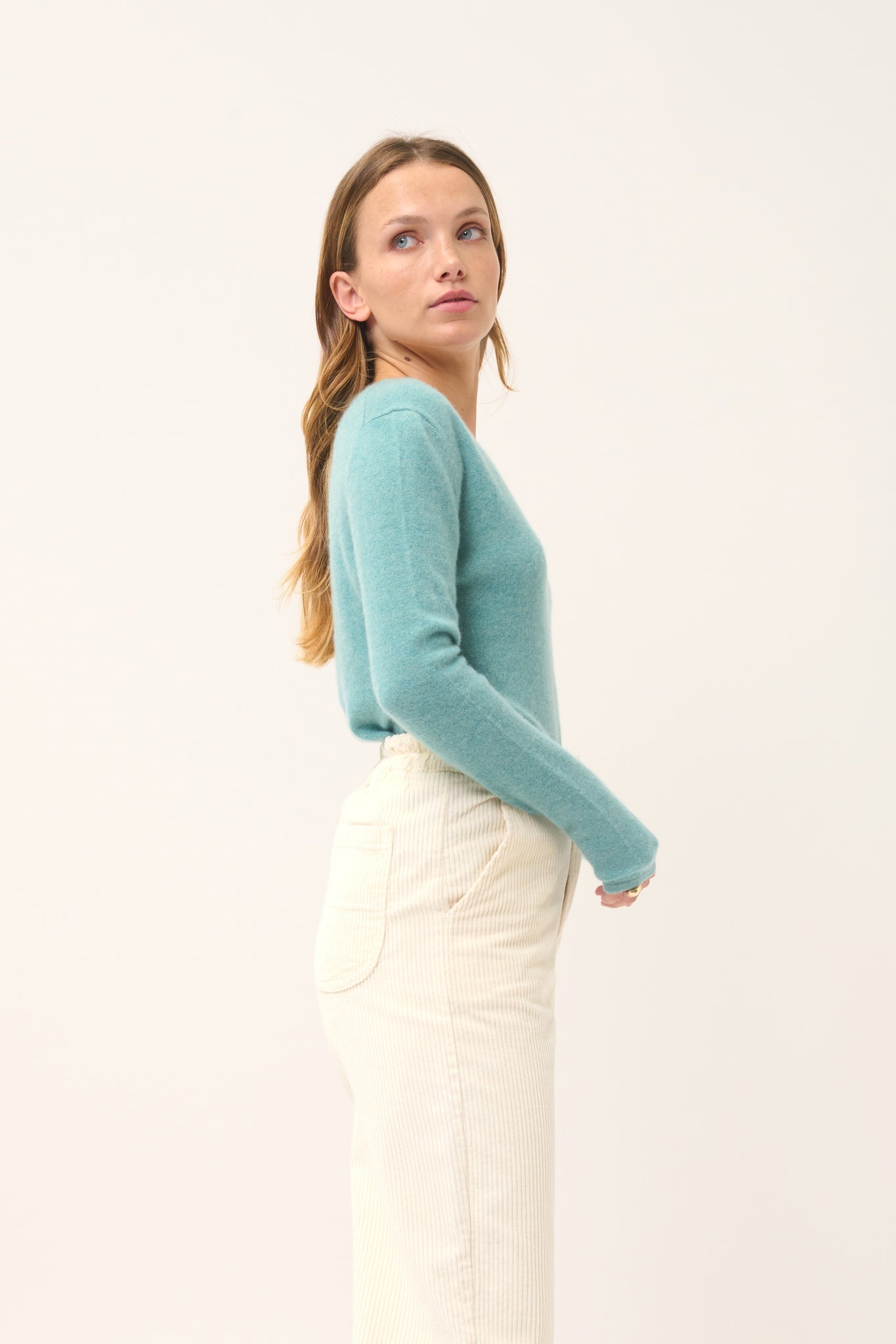 JOAN pull col v vert chiné