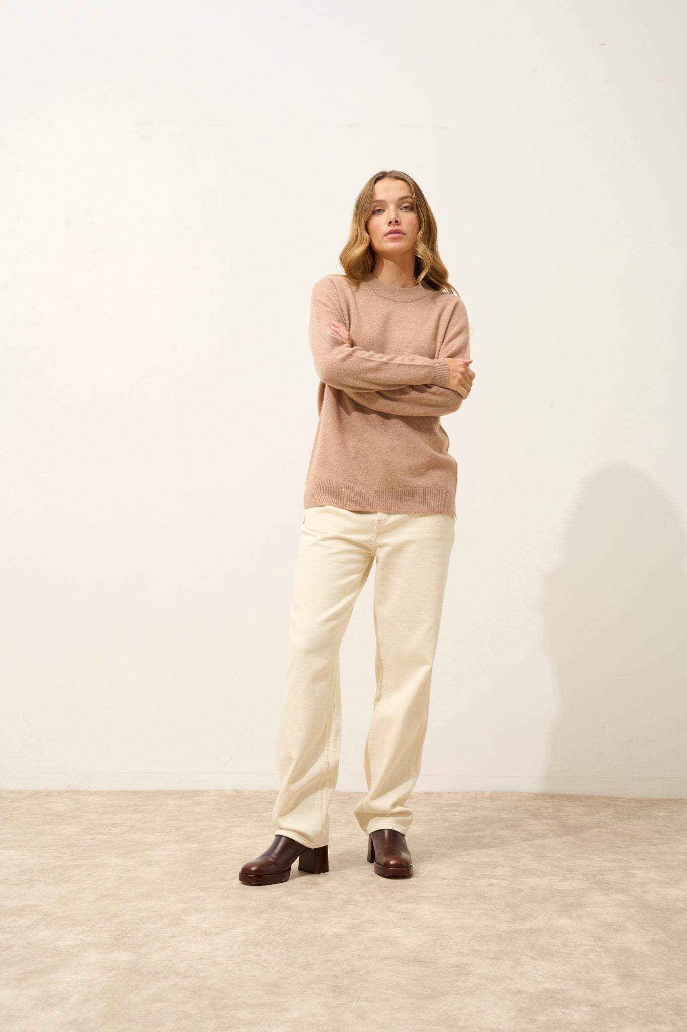 JOSPE pull col rond camel chiné