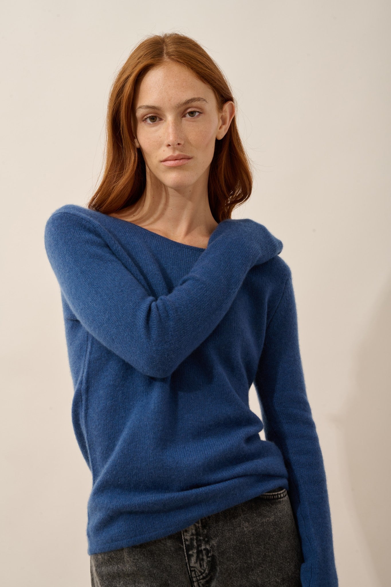 joyce pull col rond 4 fils bleu perse 100% cachemire