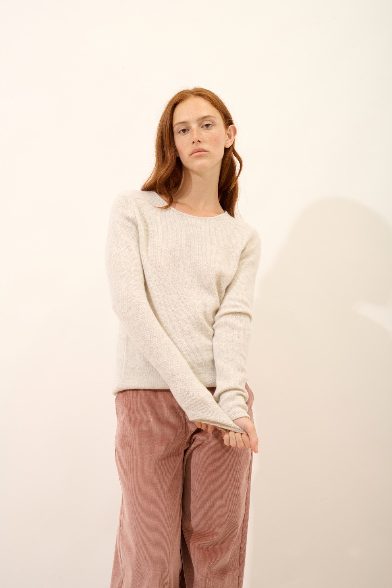 joyce pull col rond 4 fils gris perle chiné 100% cachemire