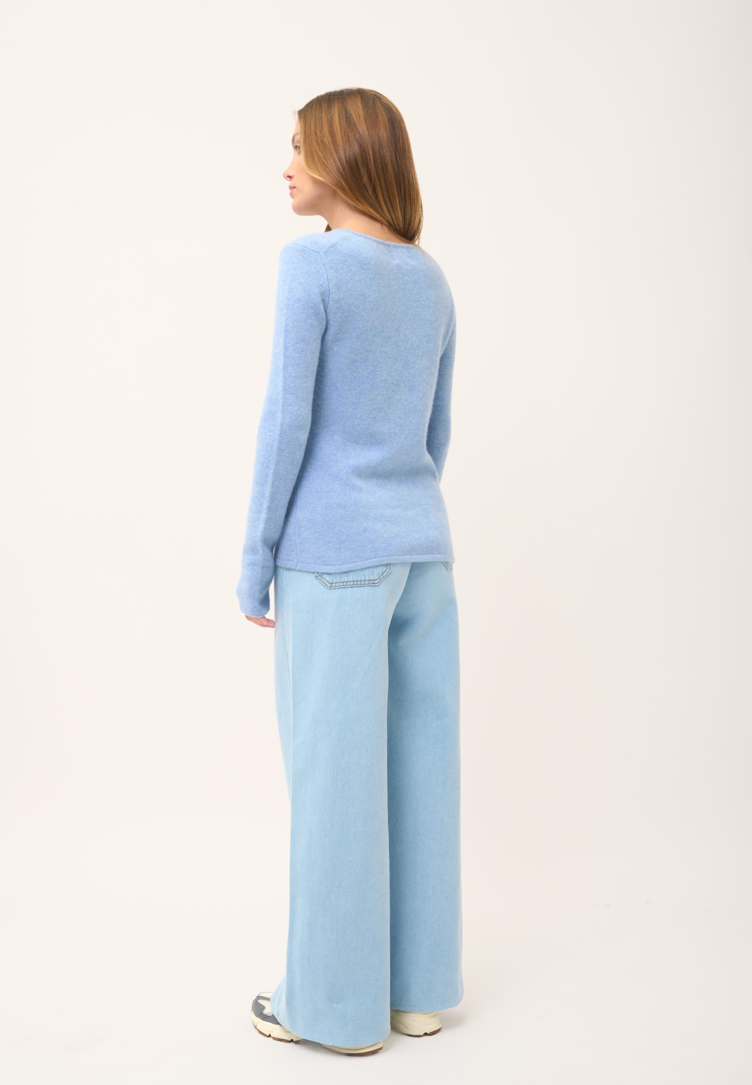 JOYCE pull col rond bleu ciel chiné