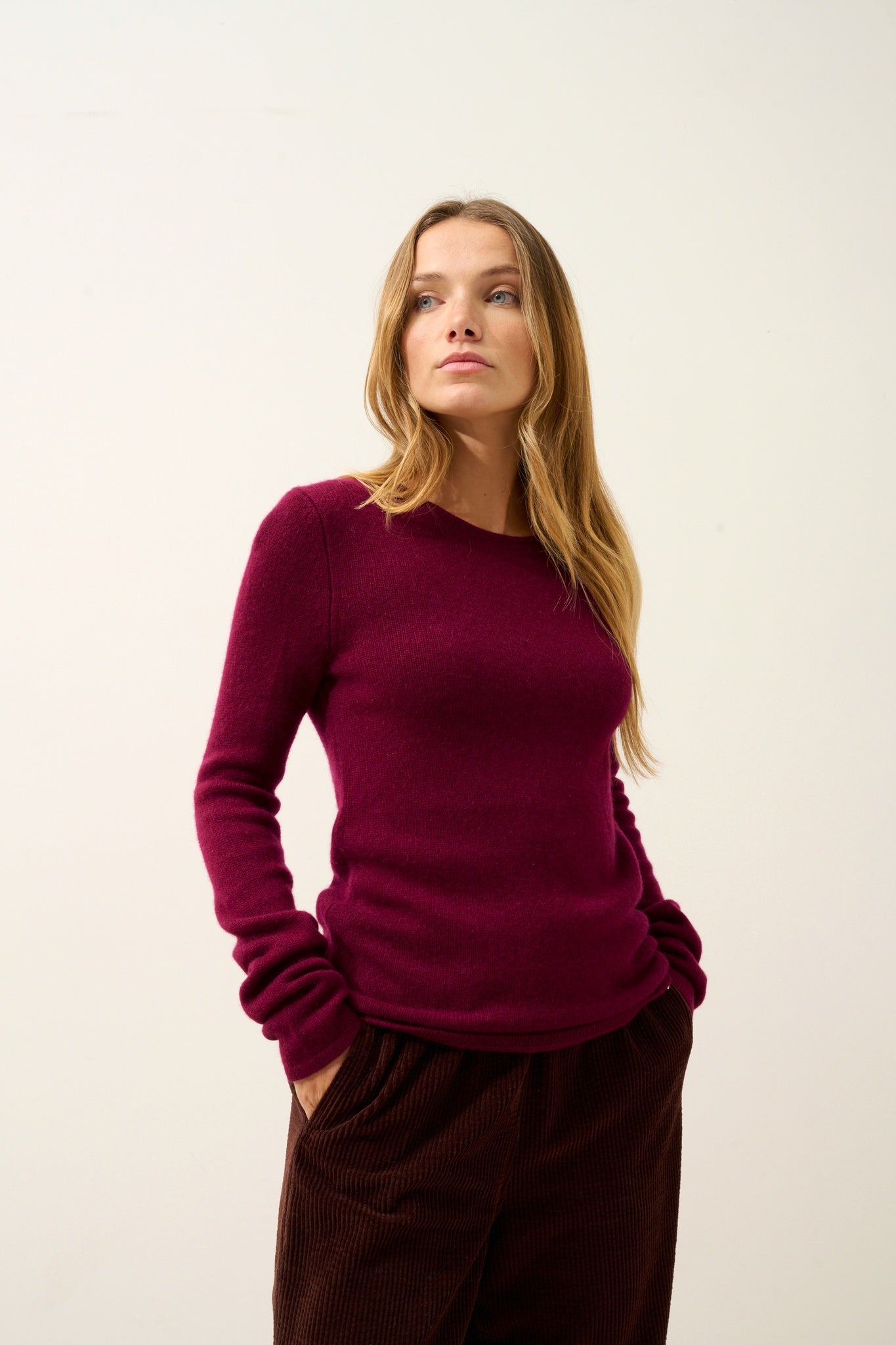 JOYCE pull col rond bordeaux