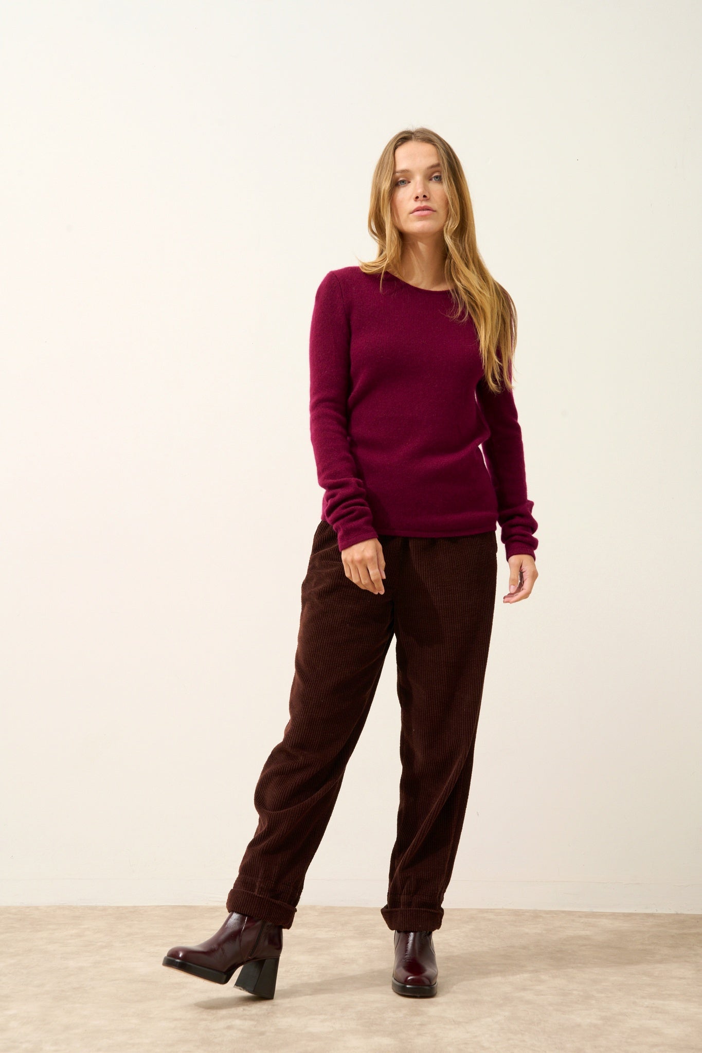 JOYCE pull col rond bordeaux