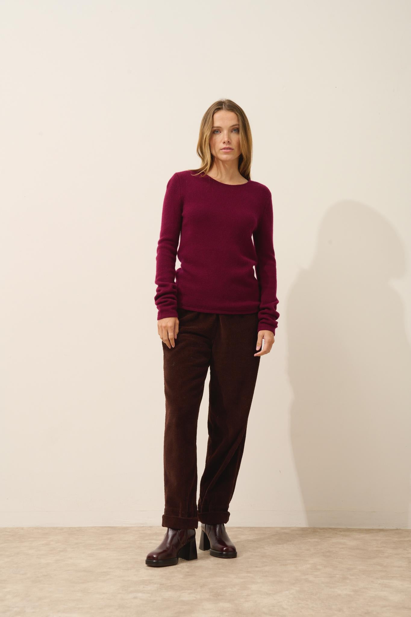 JOYCE pull col rond bordeaux