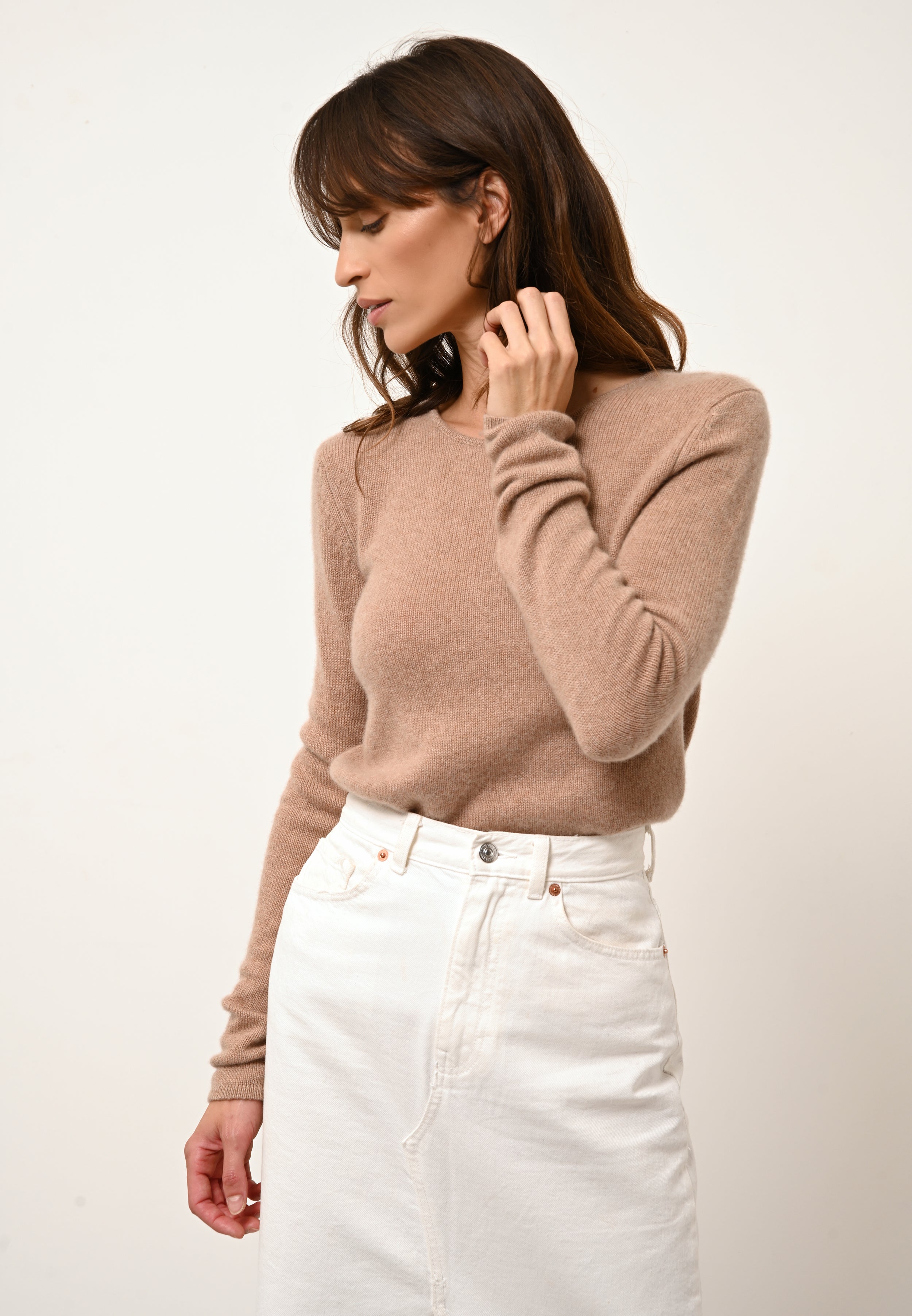 JOYCE camel marl crew neck sweater