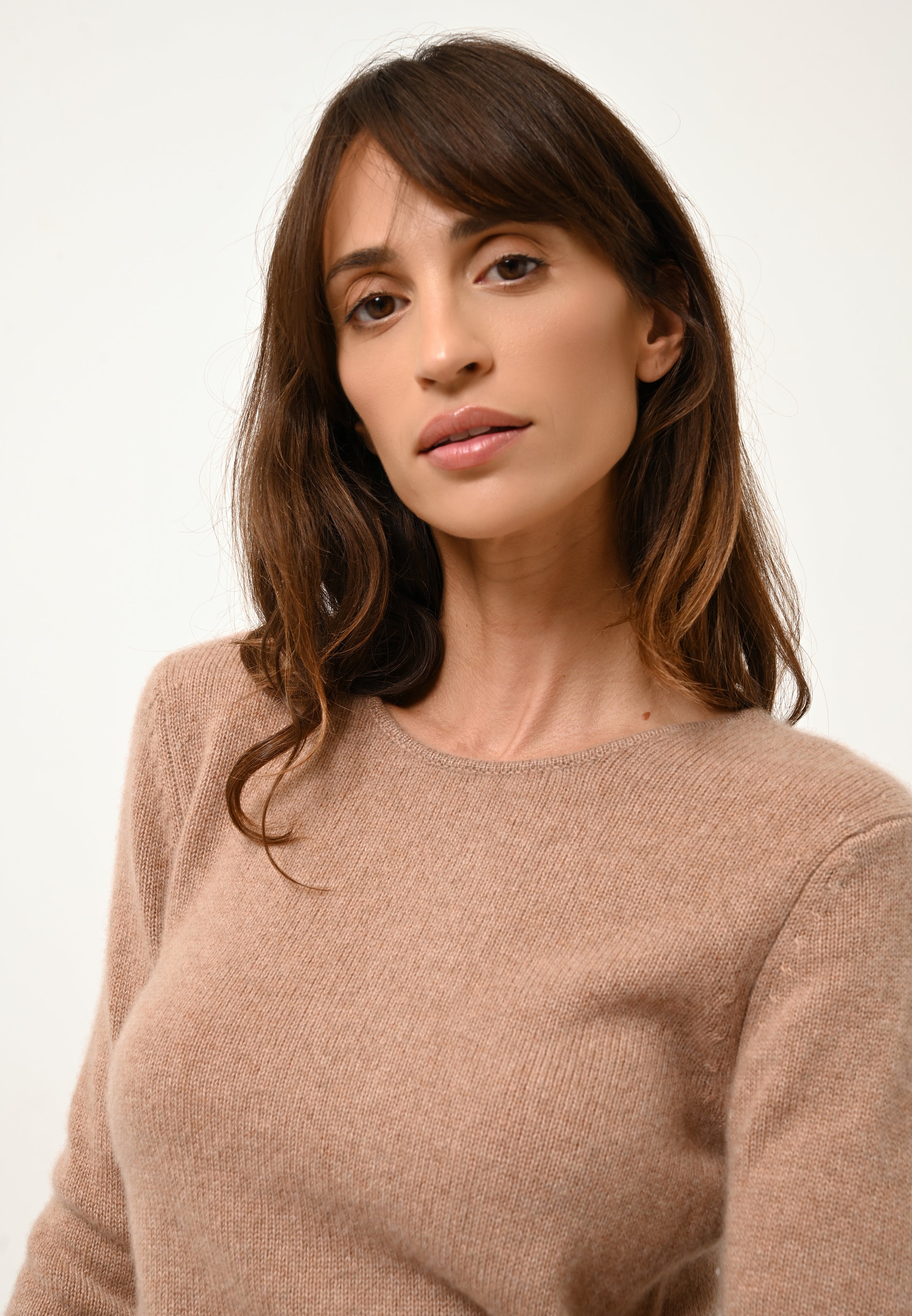 JOYCE camel marl crew neck sweater