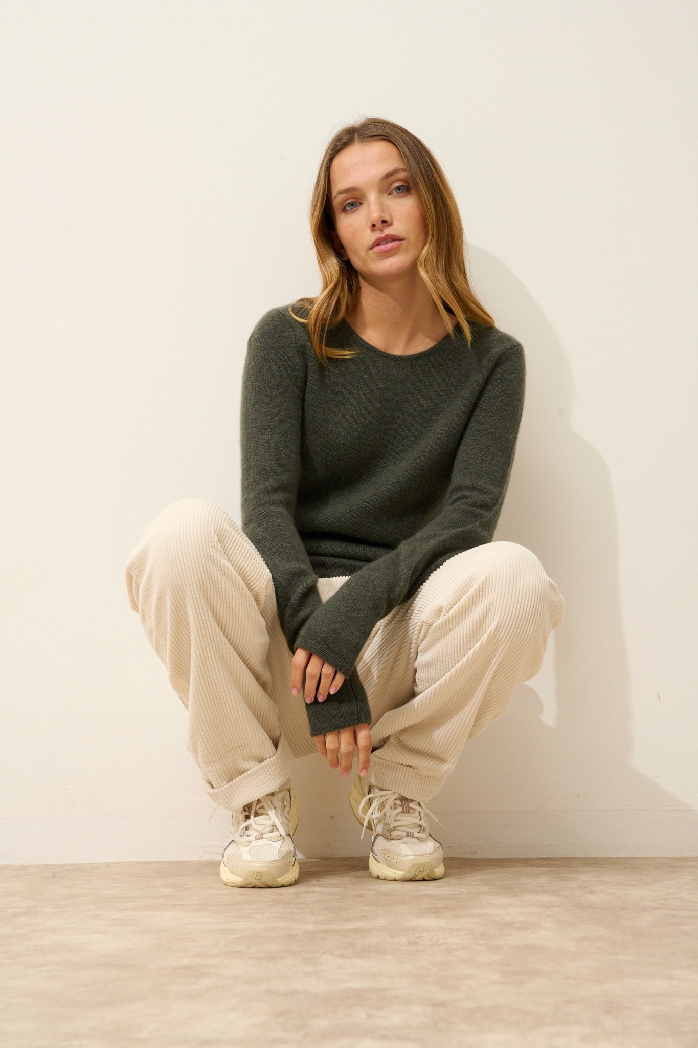 JOYCE pull col rond kaki chiné