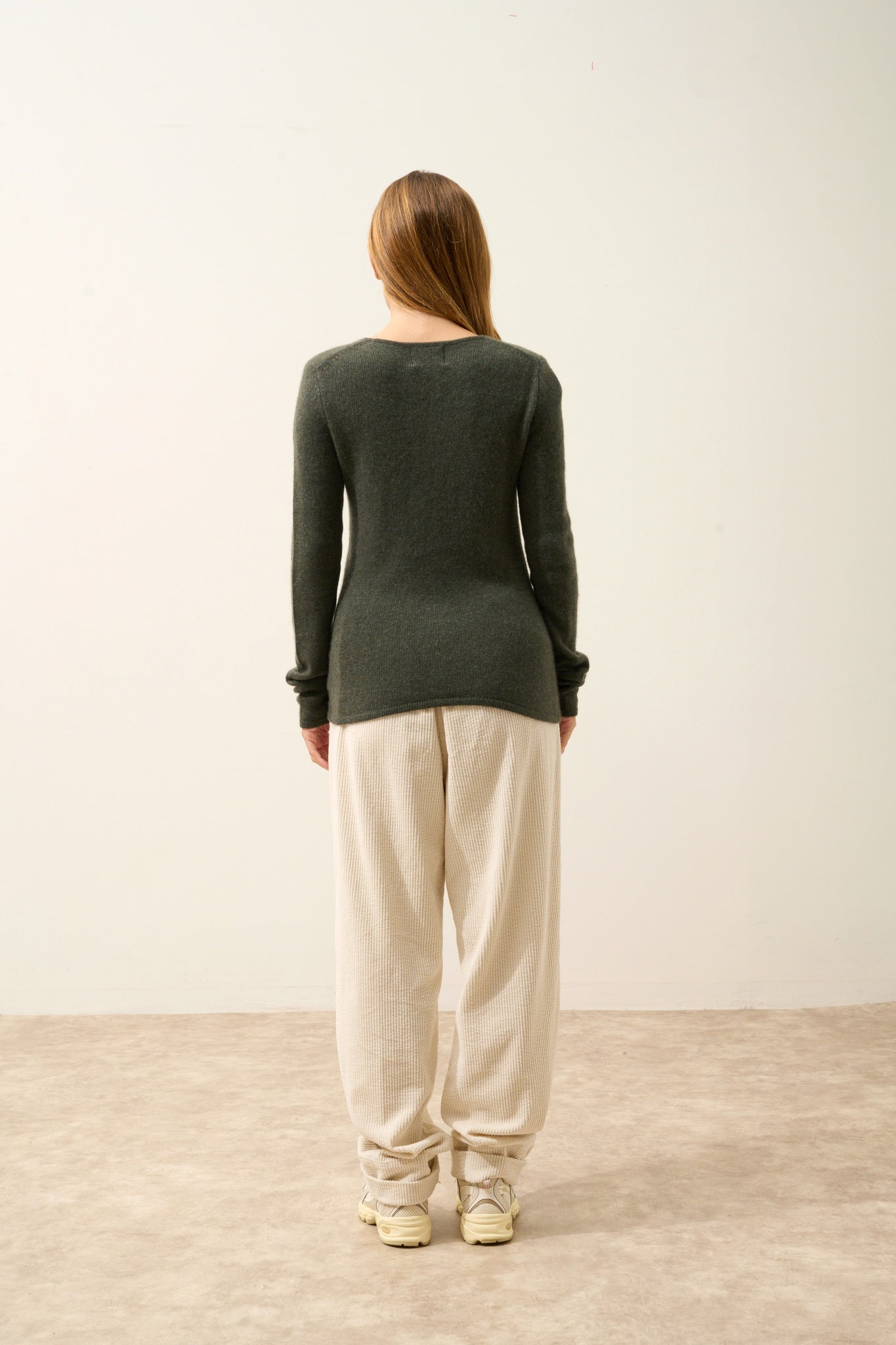 JOYCE pull col rond kaki chiné