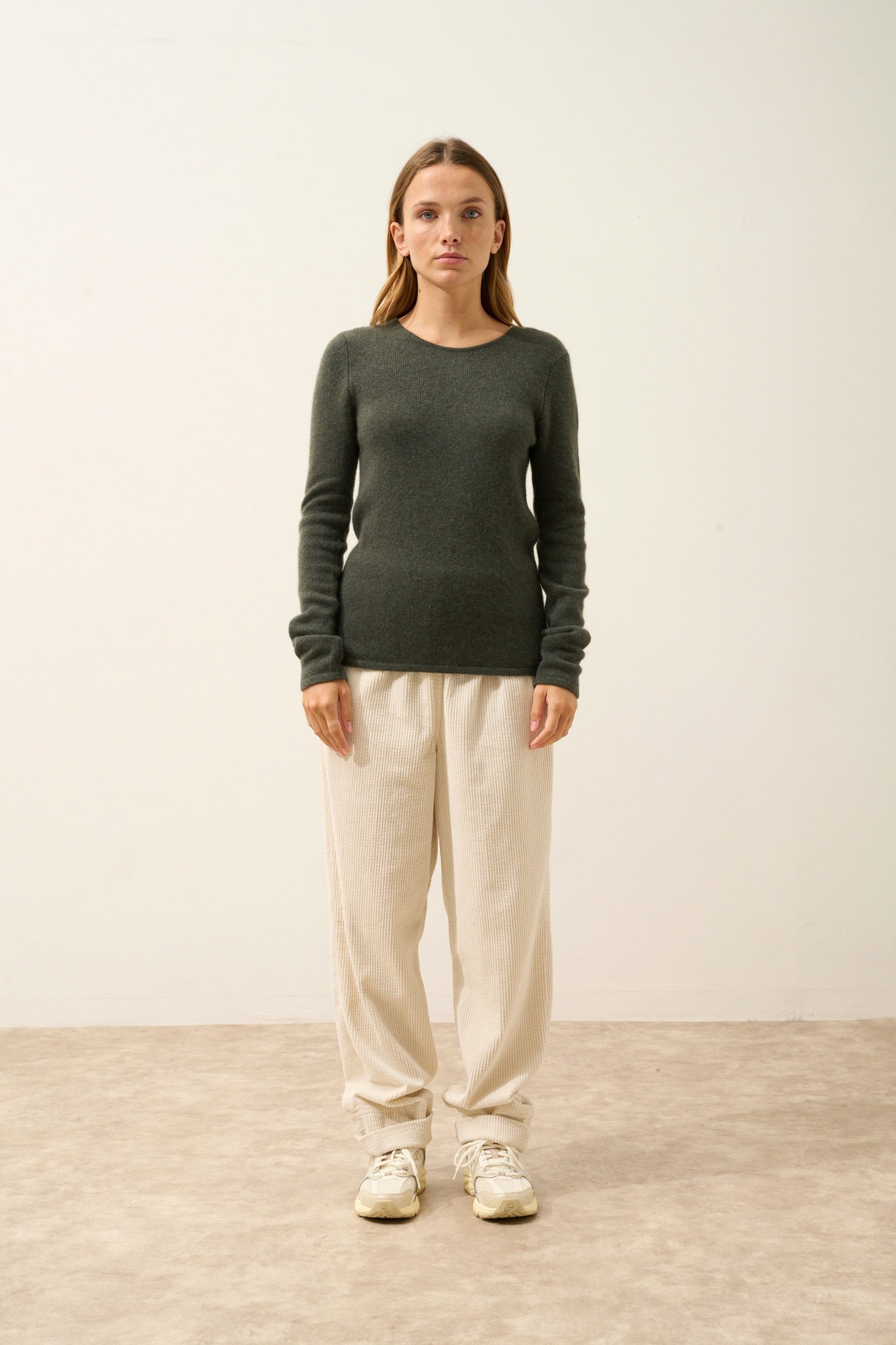 JOYCE pull col rond kaki chiné