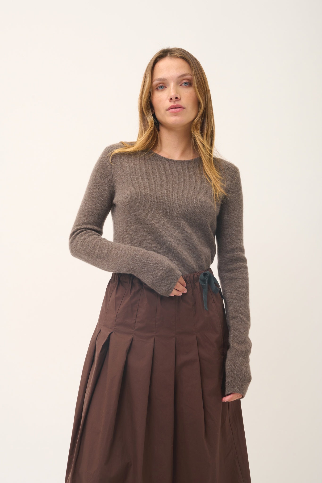 JOYCE pull col rond taupe chiné
