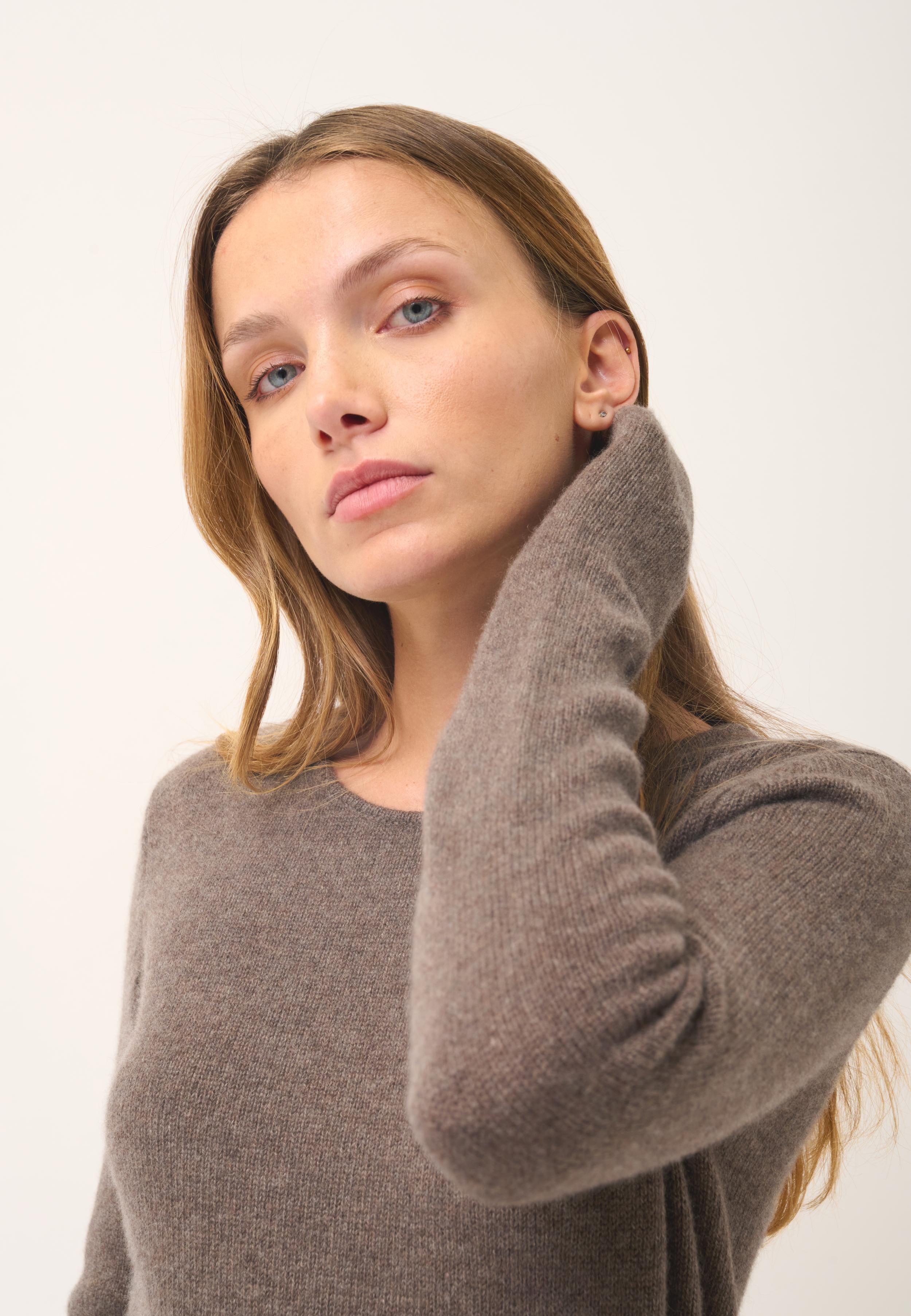 JOYCE pull col rond taupe chiné