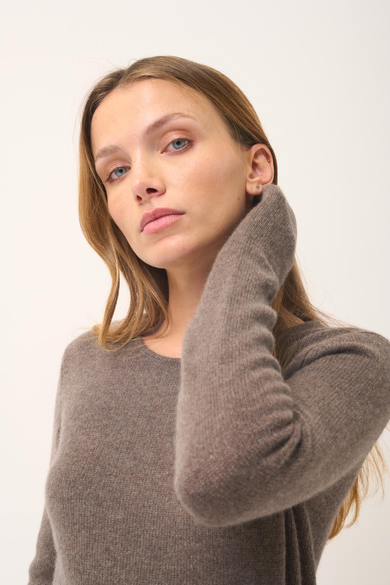 JOYCE pull col rond taupe chiné