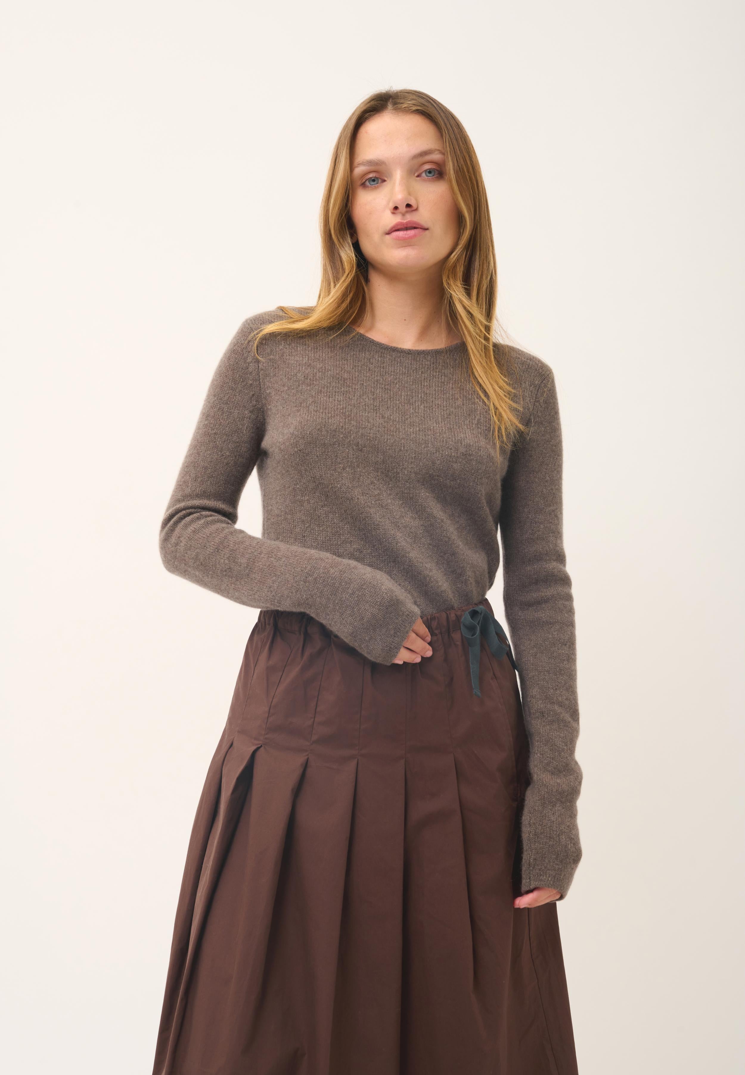 JOYCE pull col rond taupe chiné