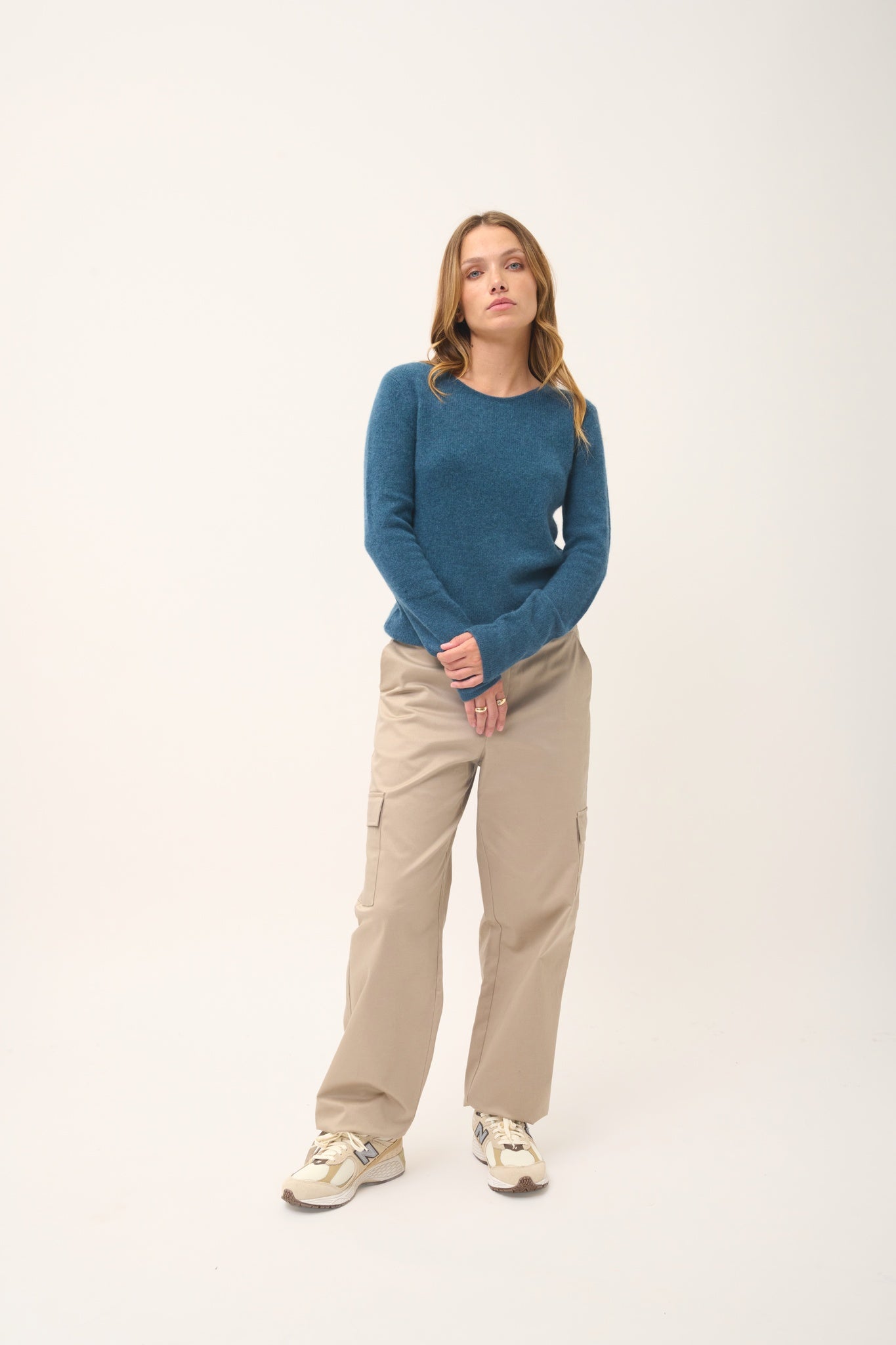 JOYCE pull col rond vert canard chiné