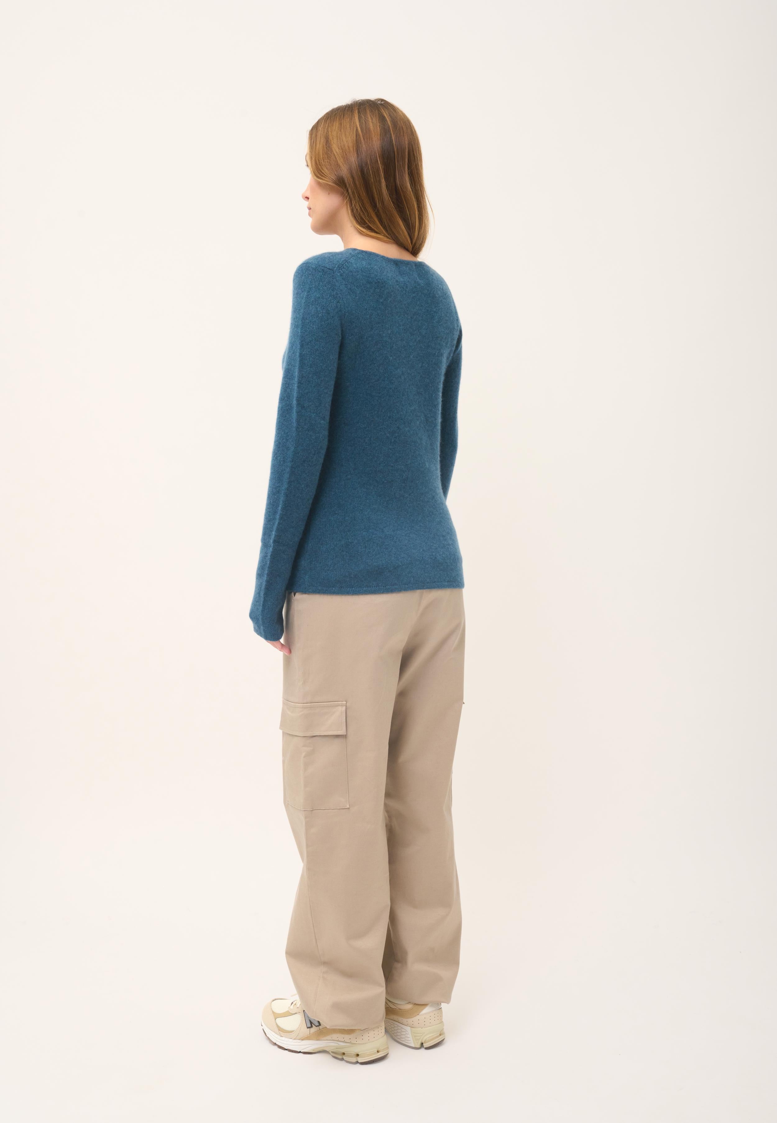 JOYCE pull col rond vert canard chiné