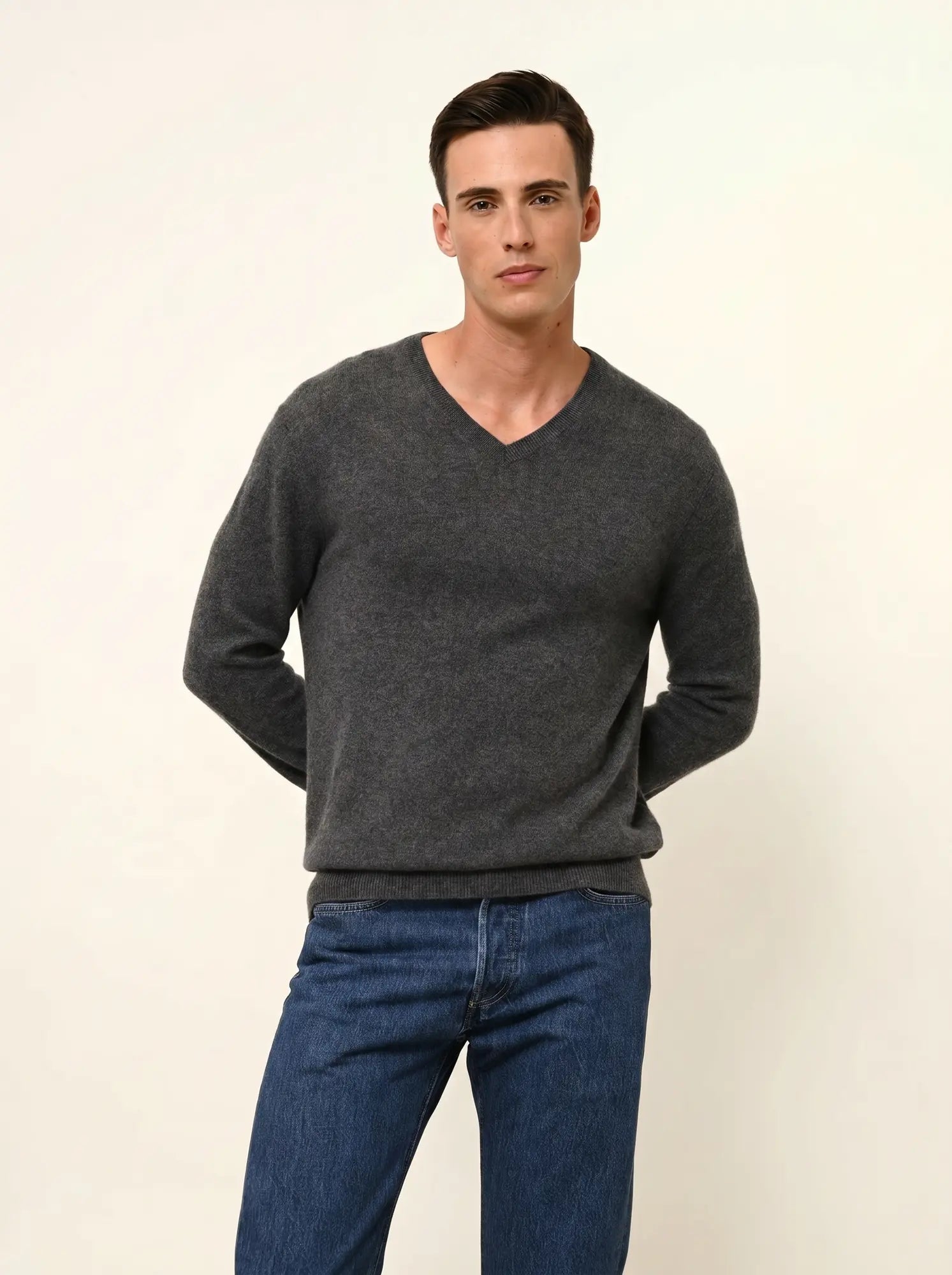 WALT pull col V anthracite chiné