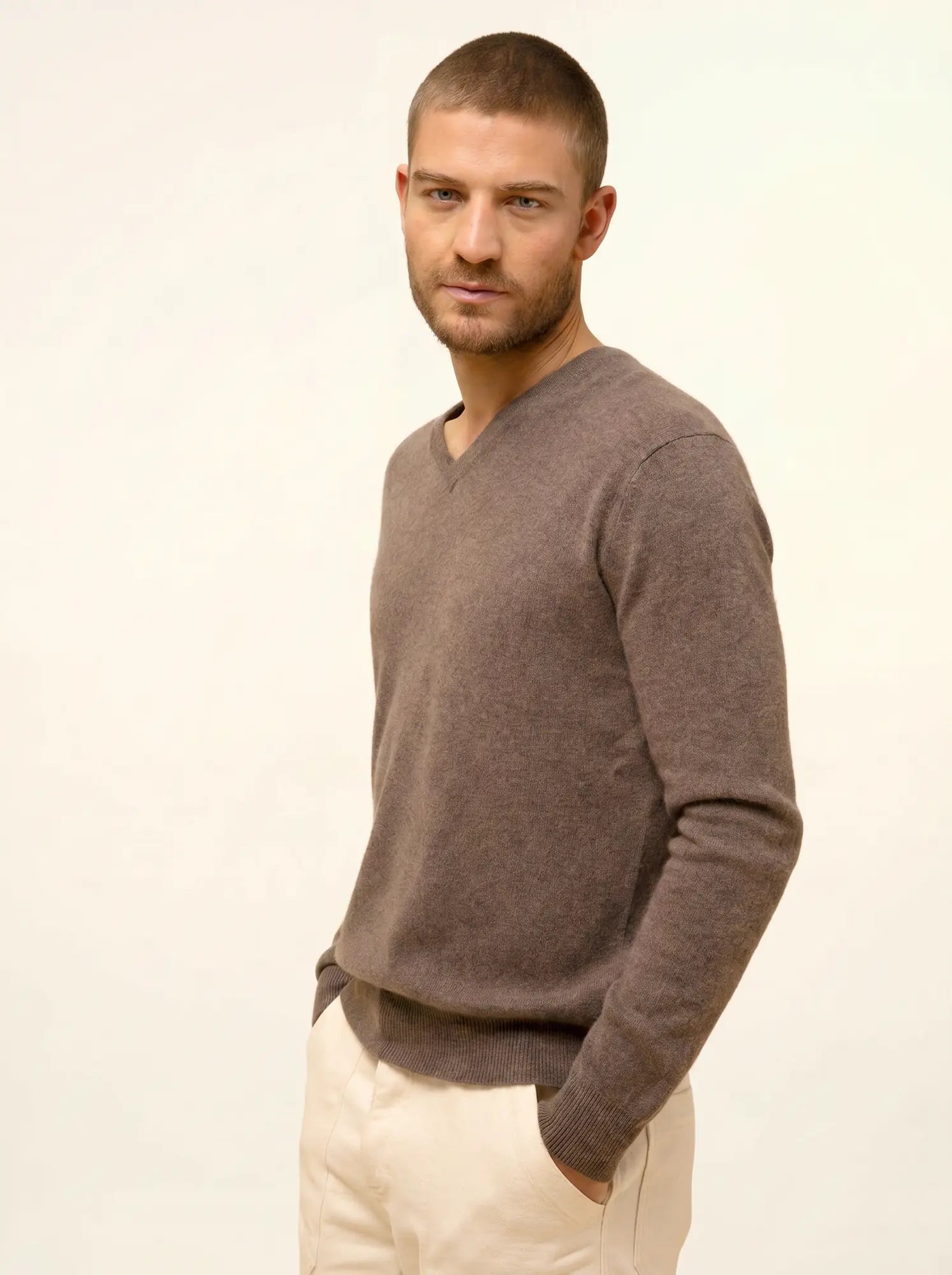 WALT pull col V taupe chiné