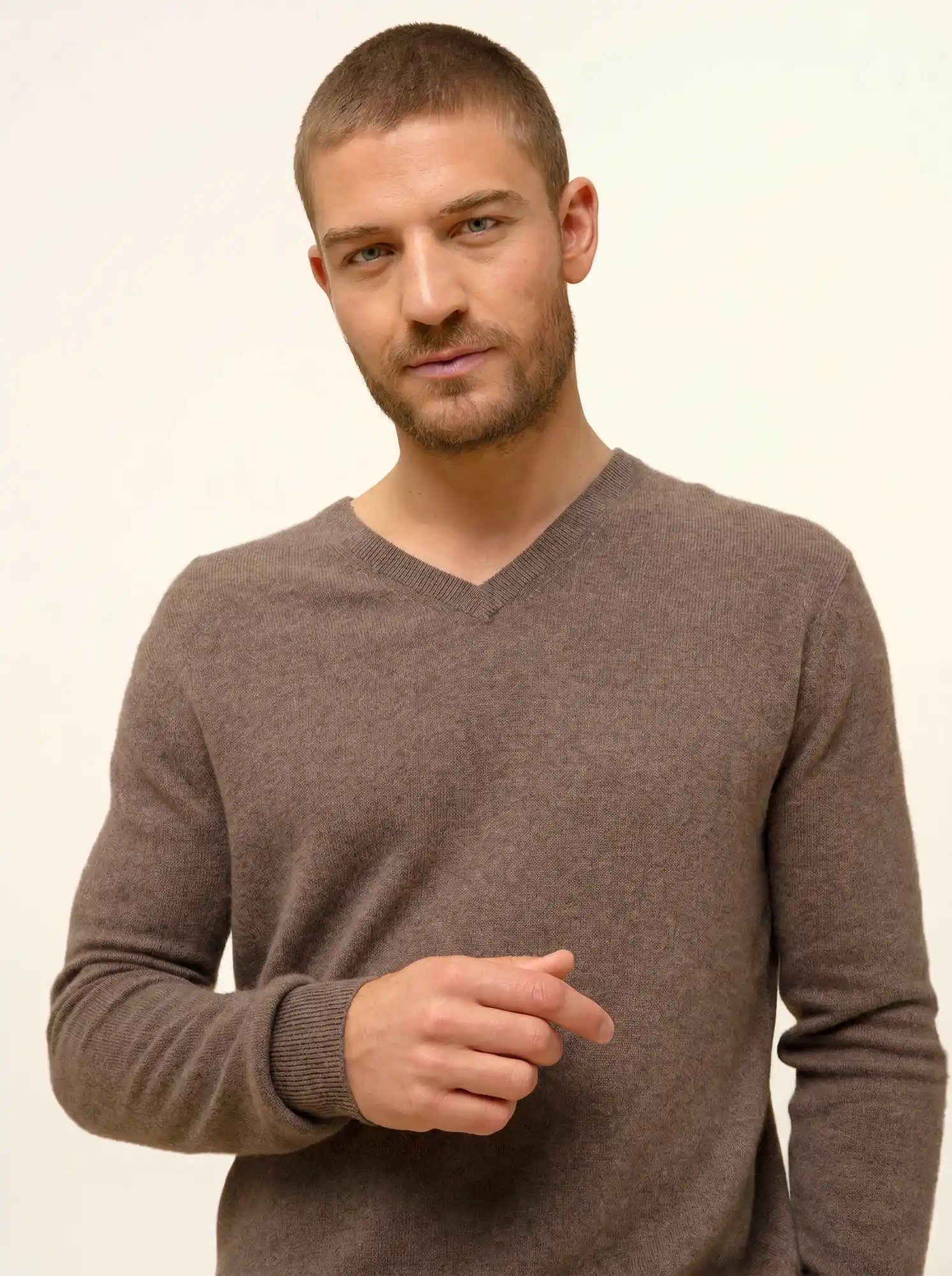 WALT pull col V taupe chiné