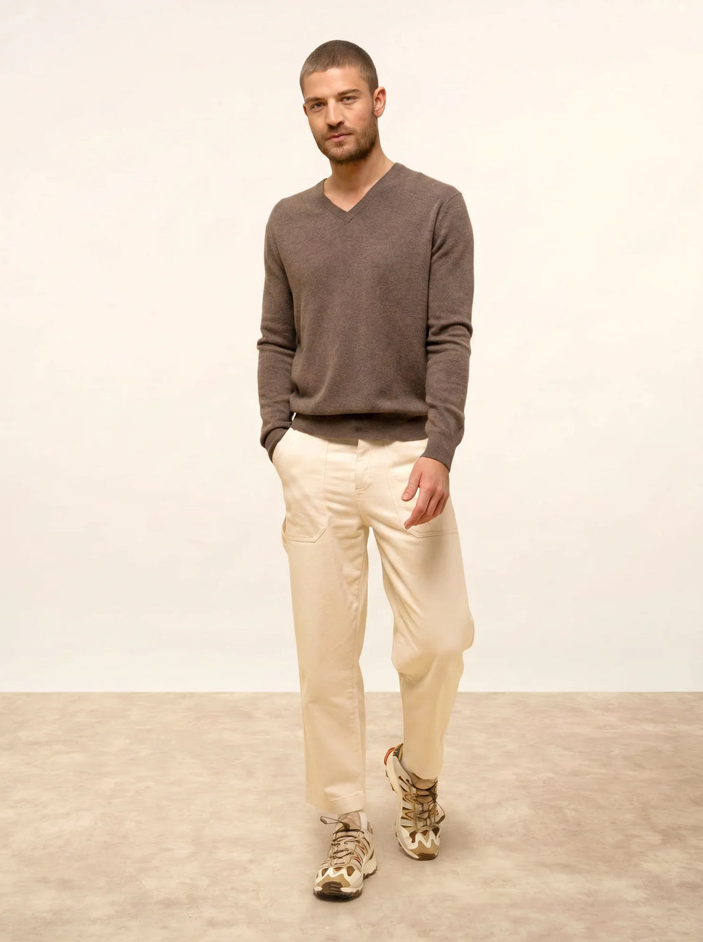 WALT pull col V taupe chiné