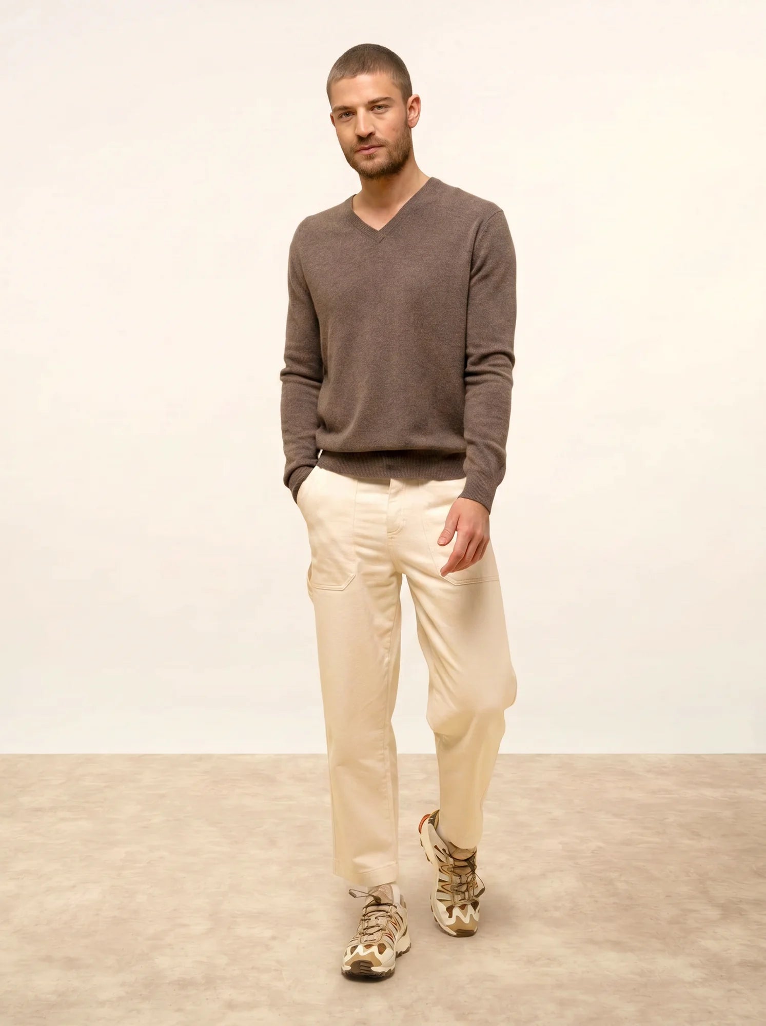 WALT pull col V taupe chiné