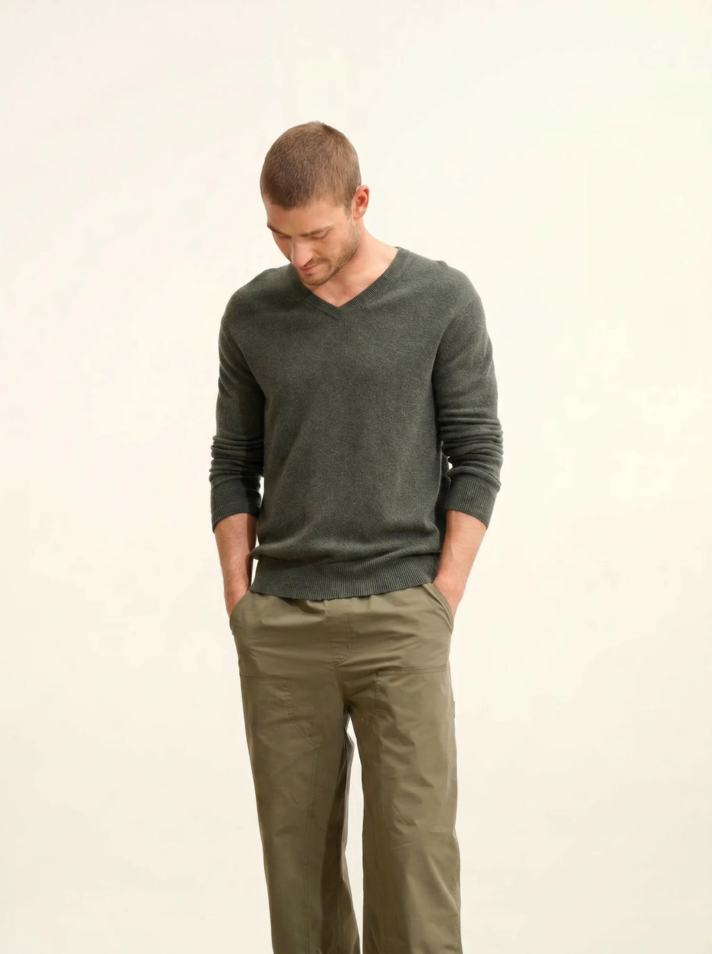 WALT pullover v-ausschnitt khaki meliert