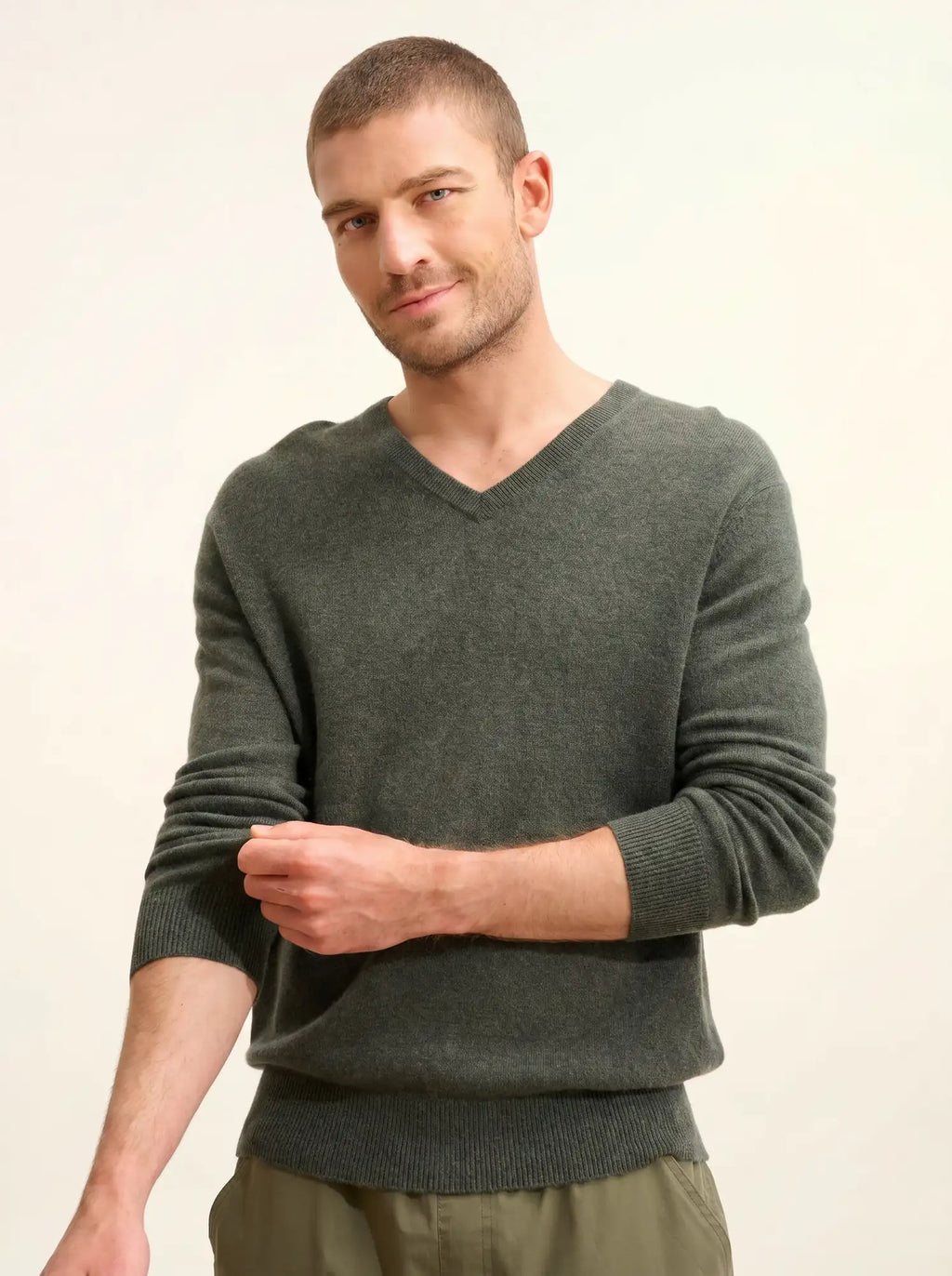WALT pullover v-ausschnitt khaki meliert