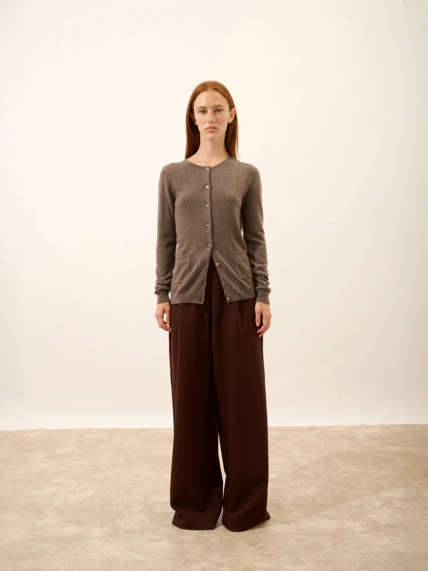 KATHARINE strickjacke rundhalsausschnitt taupe meliert