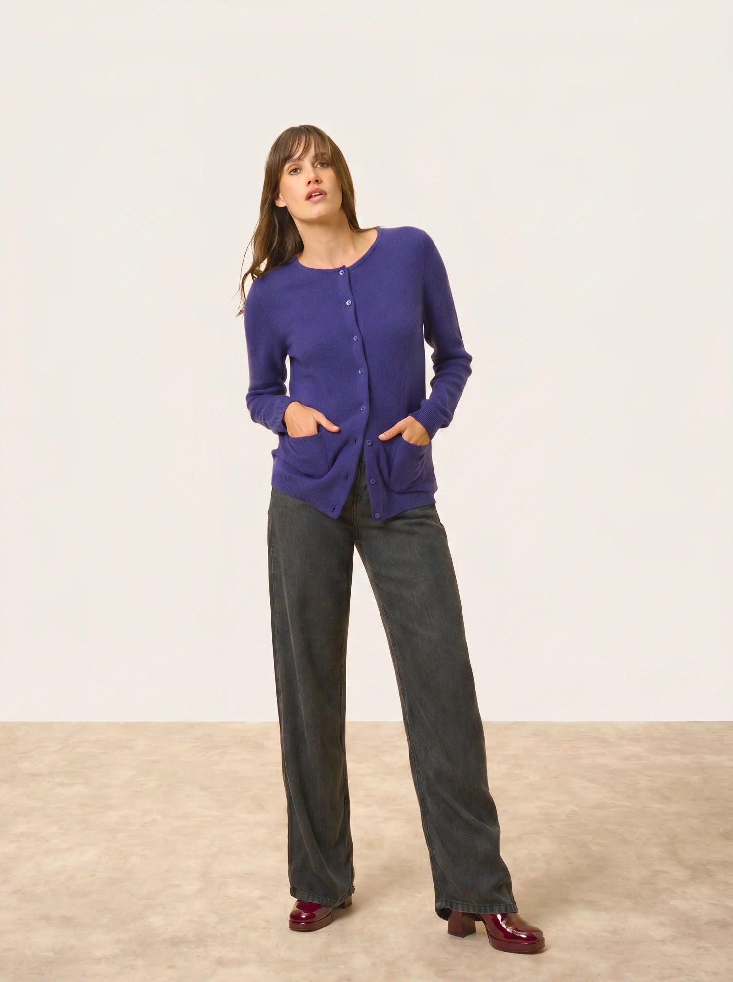 KATHARINE strickjacke rundhalsausschnitt violett