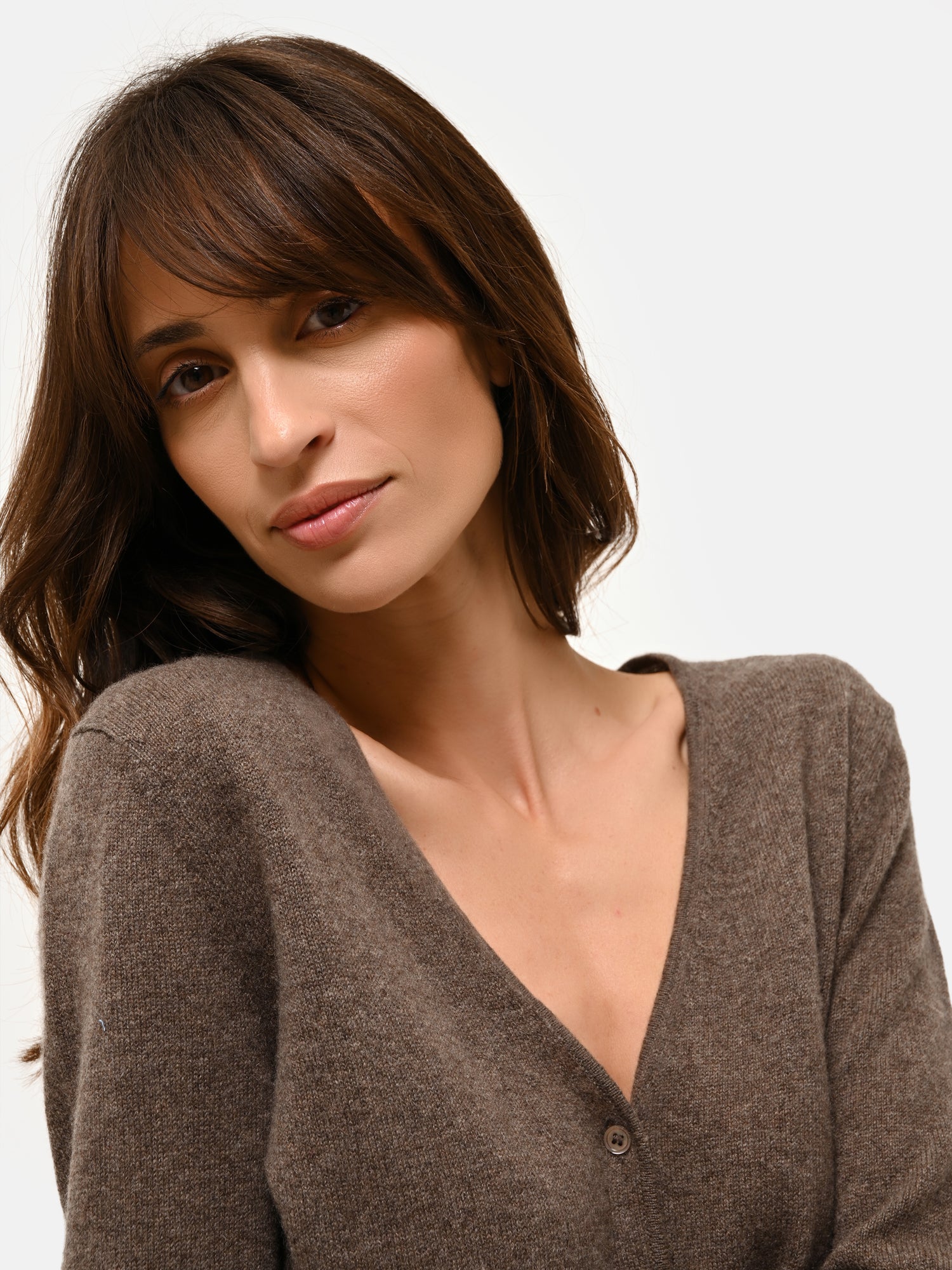 NORMA taupe mottled v-neck cardigan