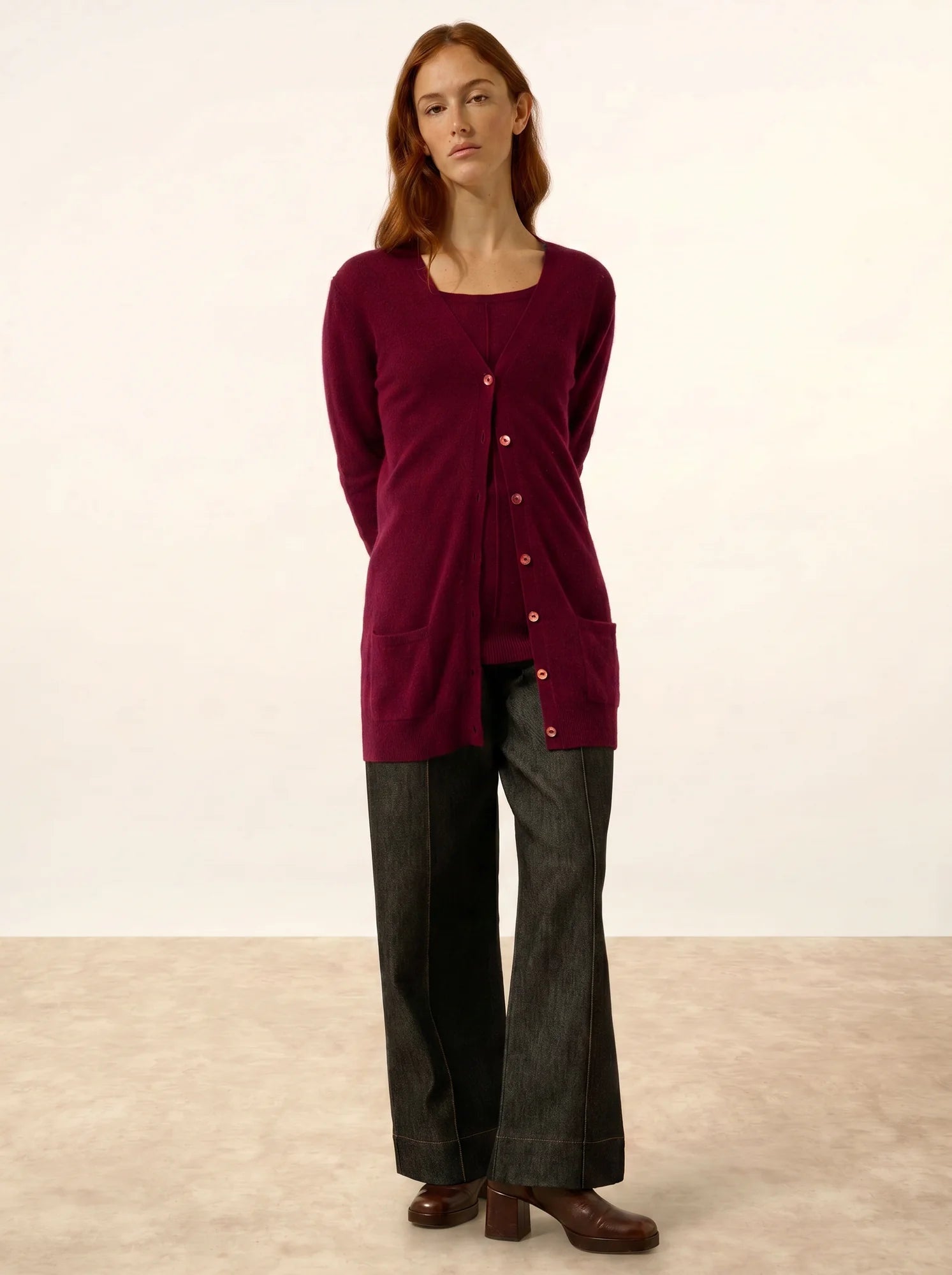 TOMMIE cardigan col V bordeaux