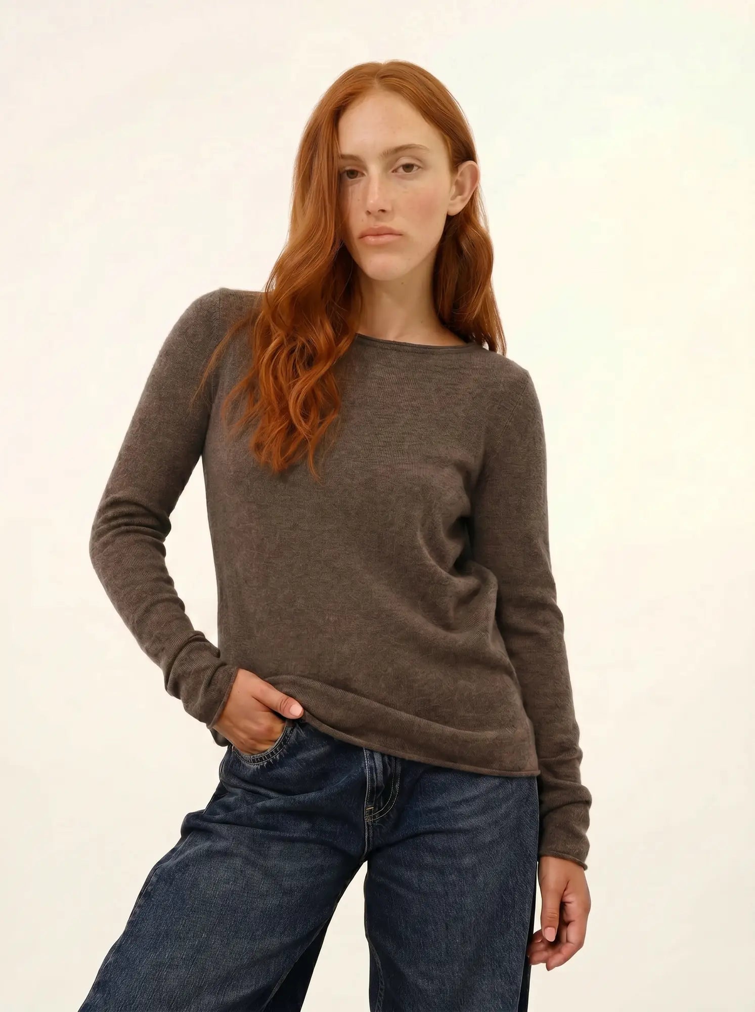 GRACE pullover u-boot-ausschnitt taupe meliert