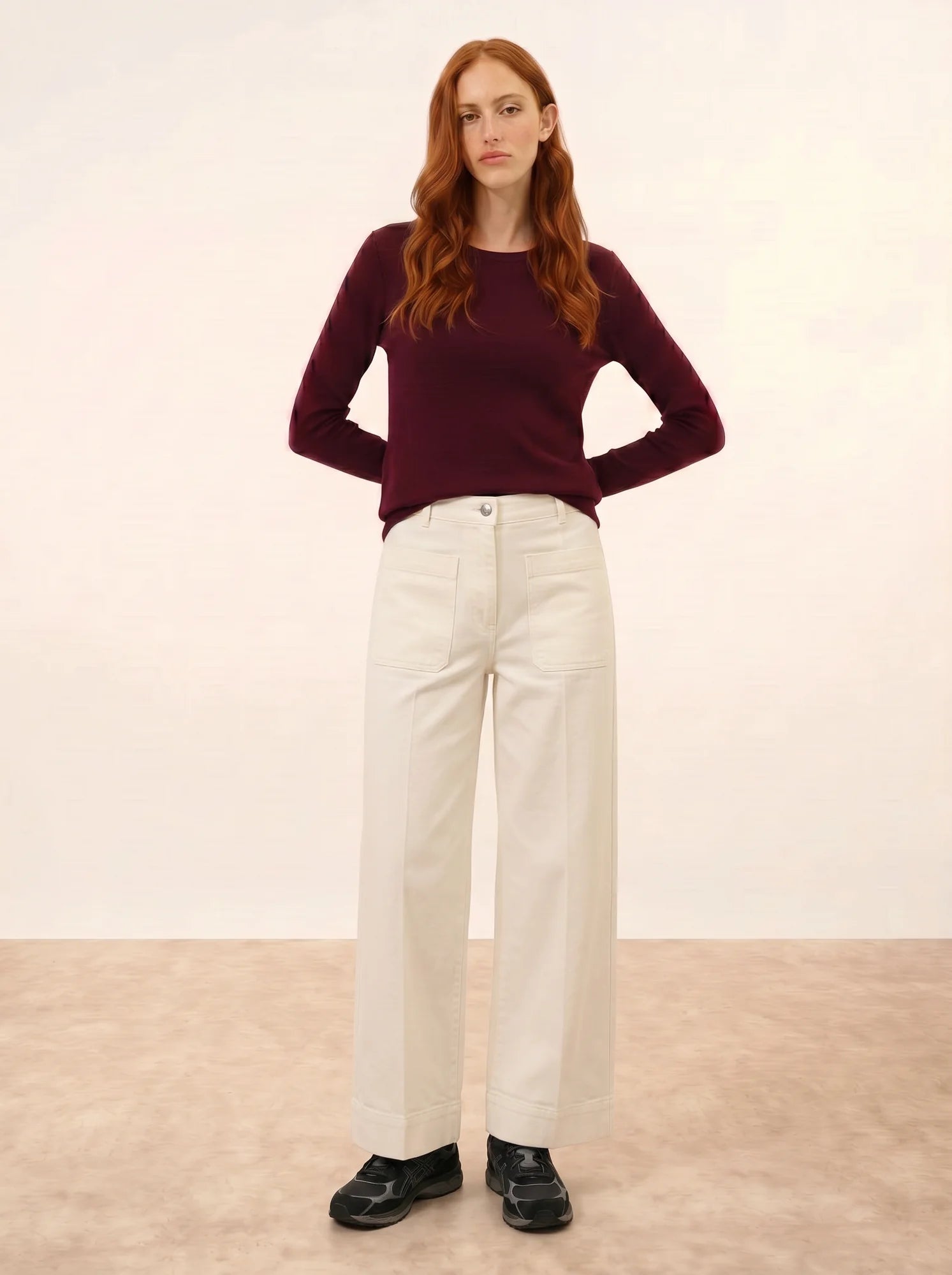 VIVIAN pull col rond bordeaux