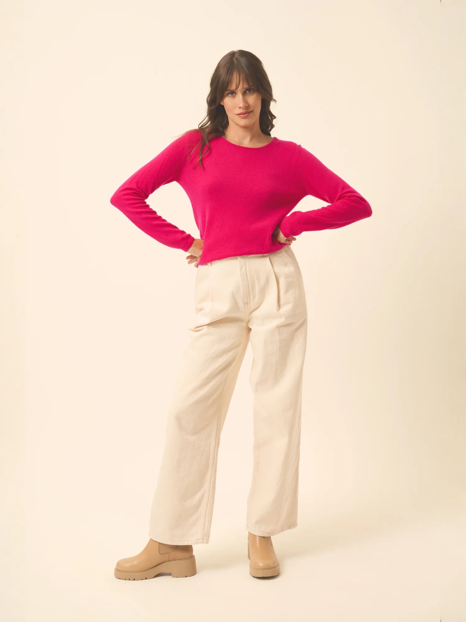VIVIAN pull col rond fuchsia