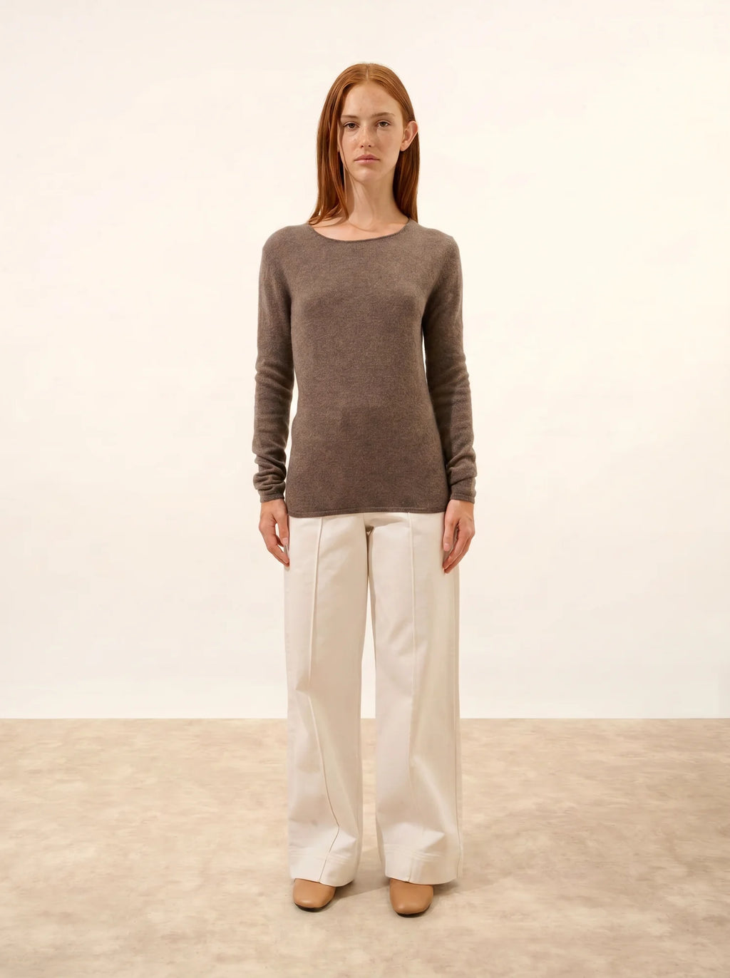 VIVIAN pullover rundhalsausschnitt taupe meliert