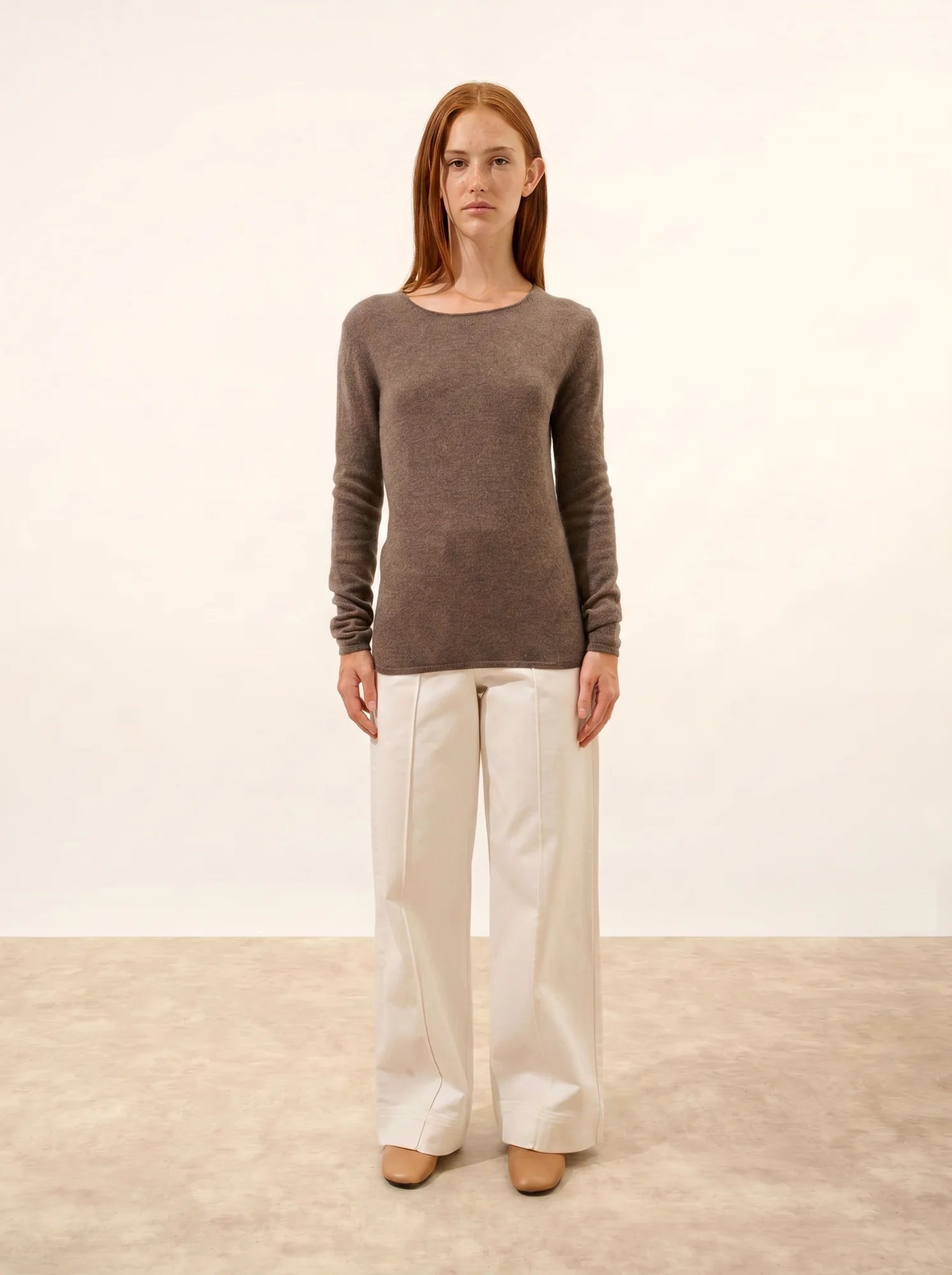 VIVIAN pullover rundhalsausschnitt taupe meliert