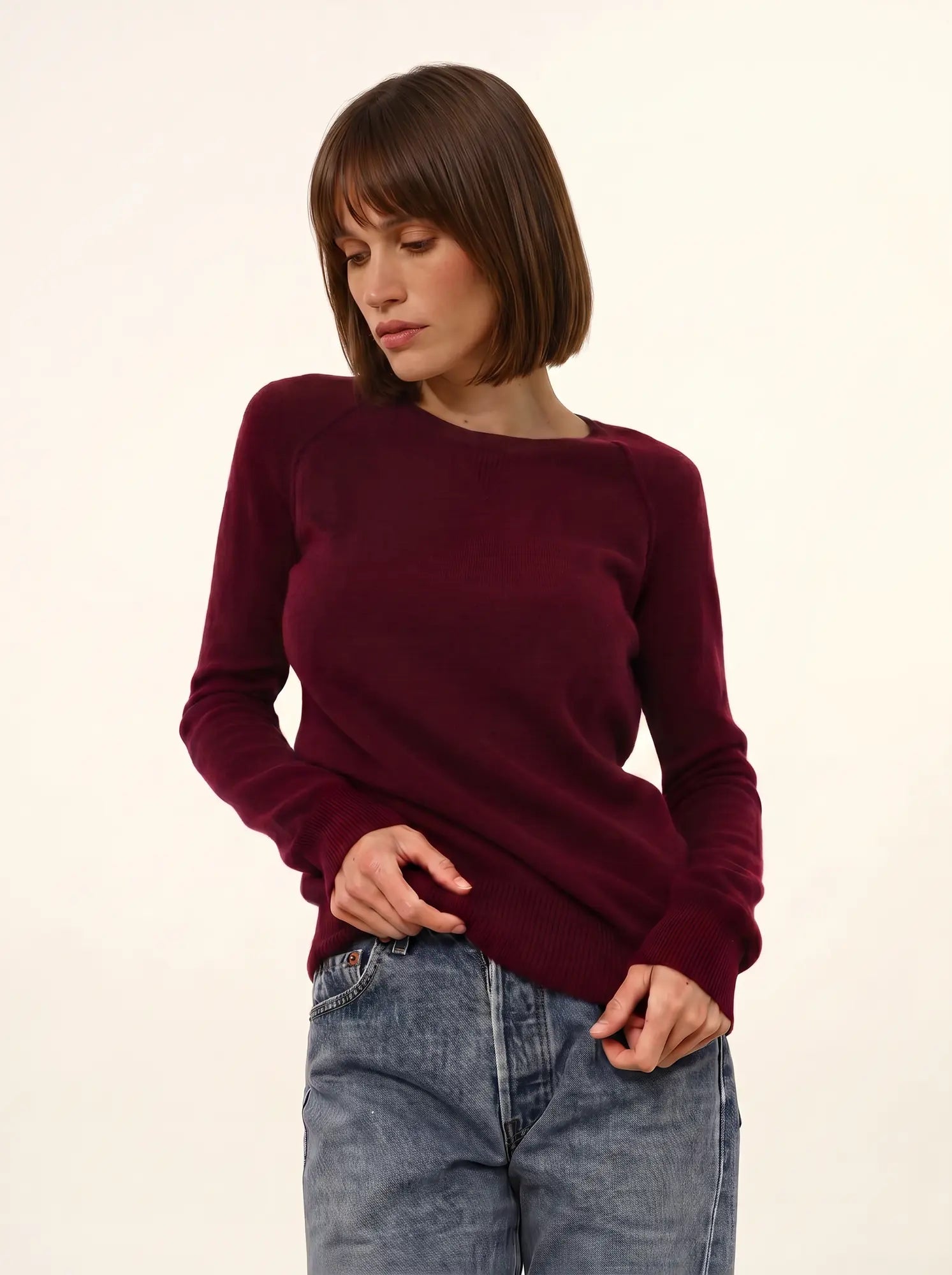 HELEN pull col rond bordeaux
