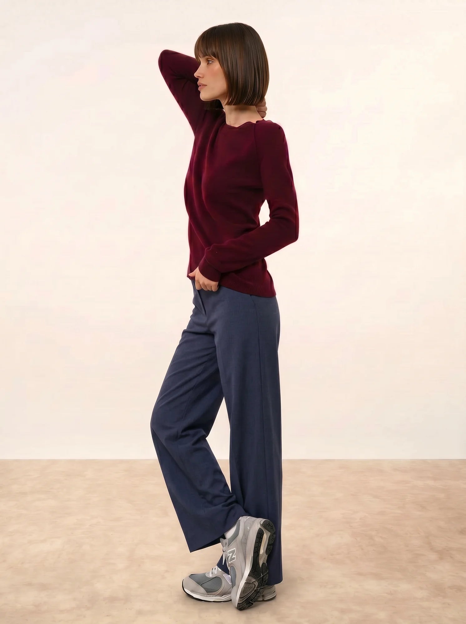 HELEN pull col rond bordeaux