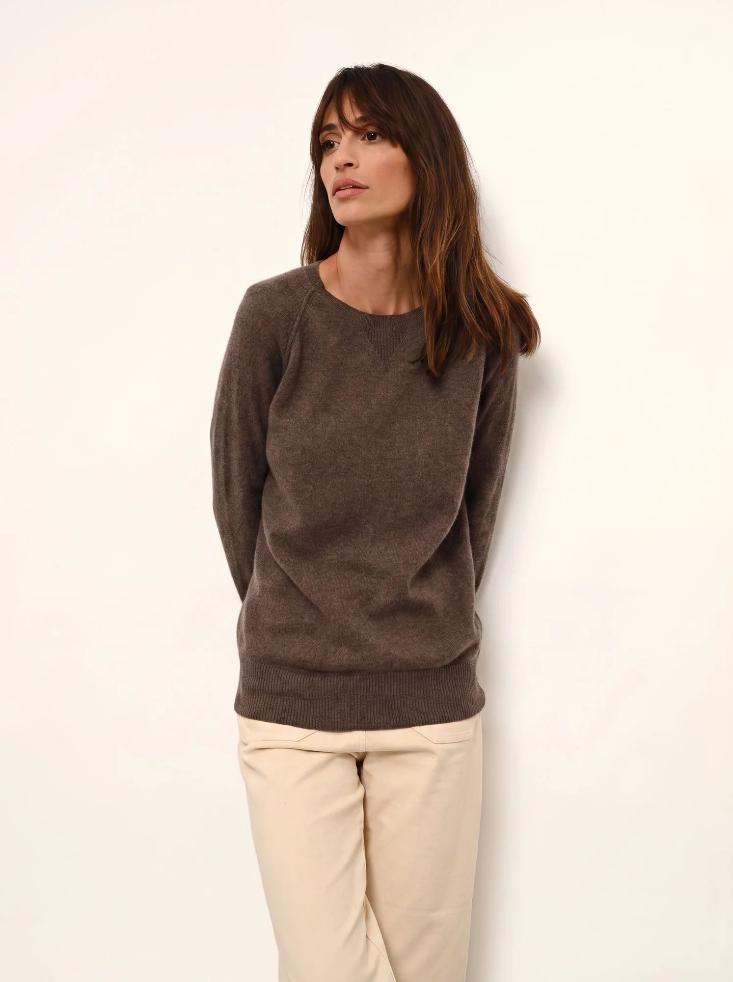 HELEN pullover rundhalsausschnitt taupe meliert
