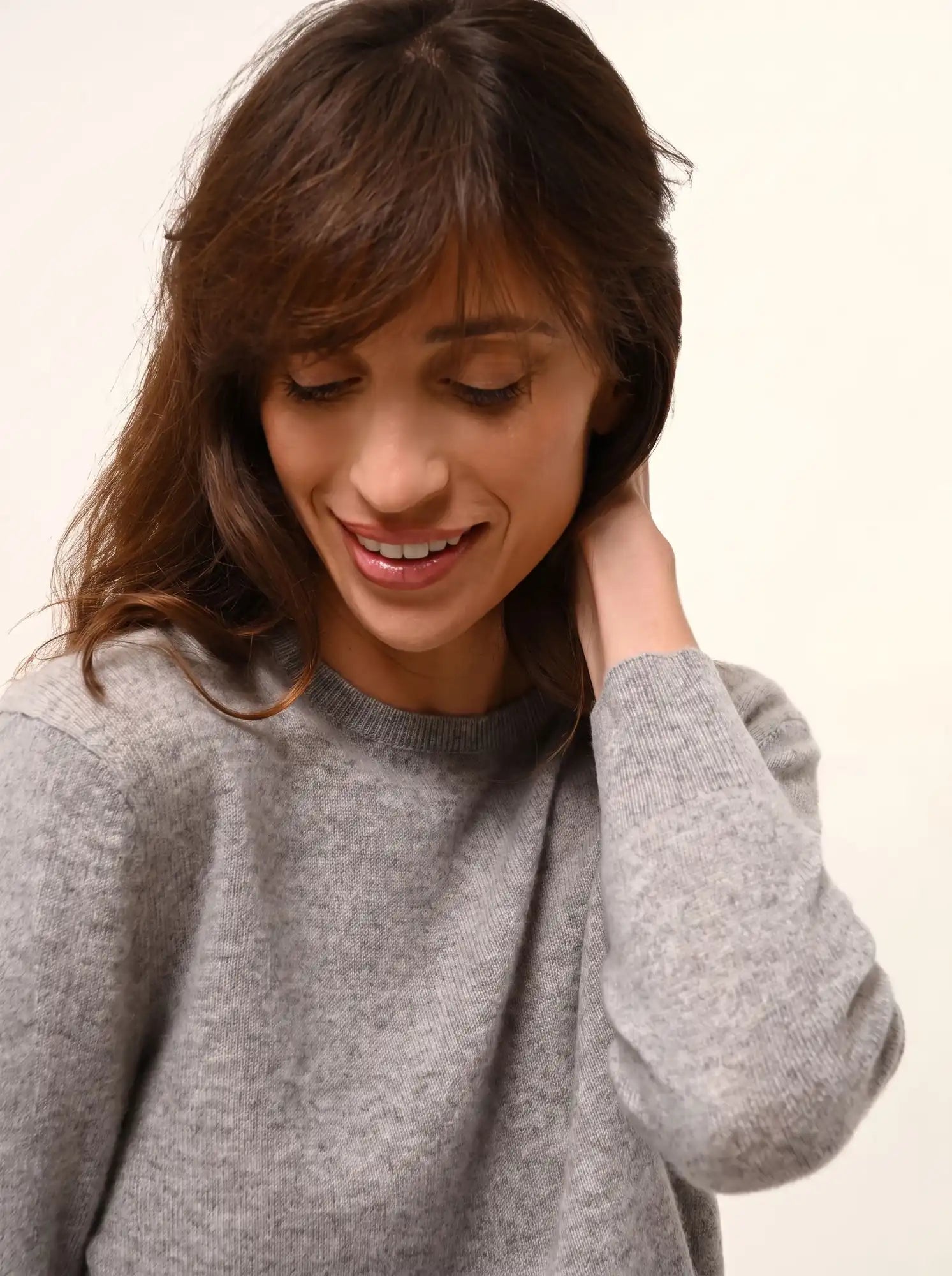 JANICE pullover rundhalsausschnitt geknöpft hinten wolke meliert