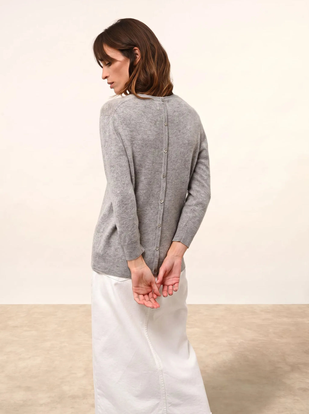 JANICE pullover rundhalsausschnitt geknöpft hinten wolke meliert