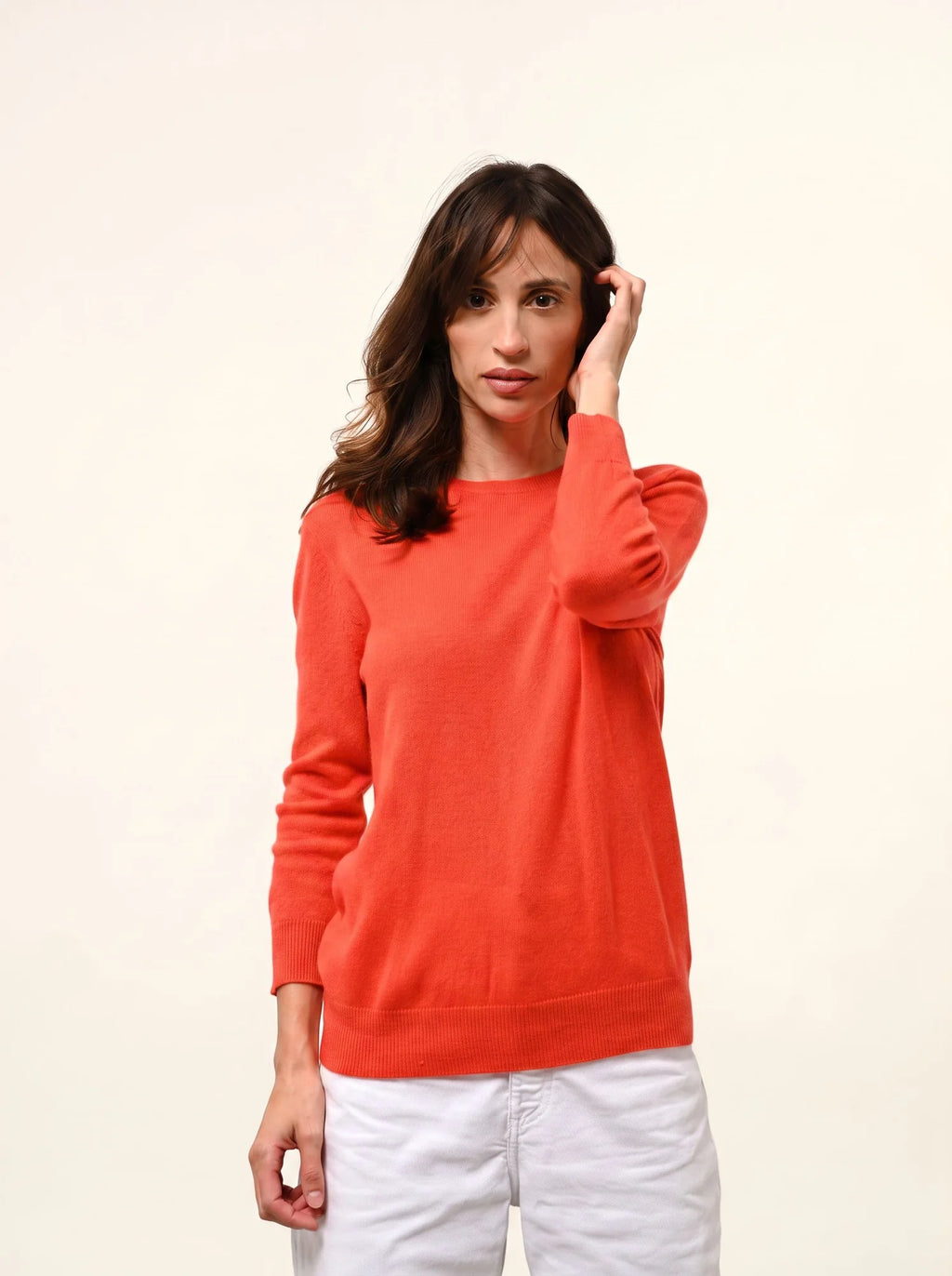 JANICE pullover rundhalsausschnitt geknöpft hinten orange