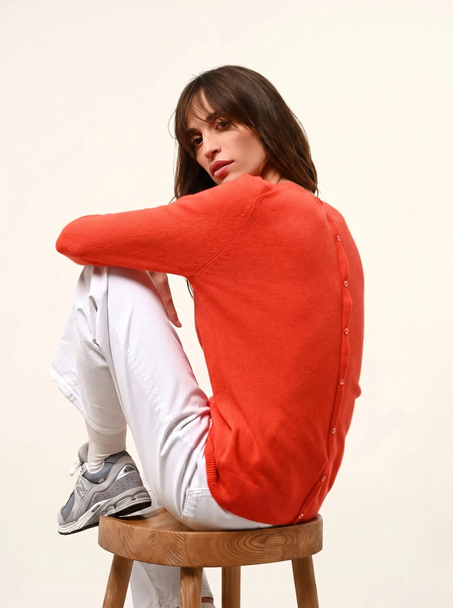 JANICE pullover rundhalsausschnitt geknöpft hinten orange