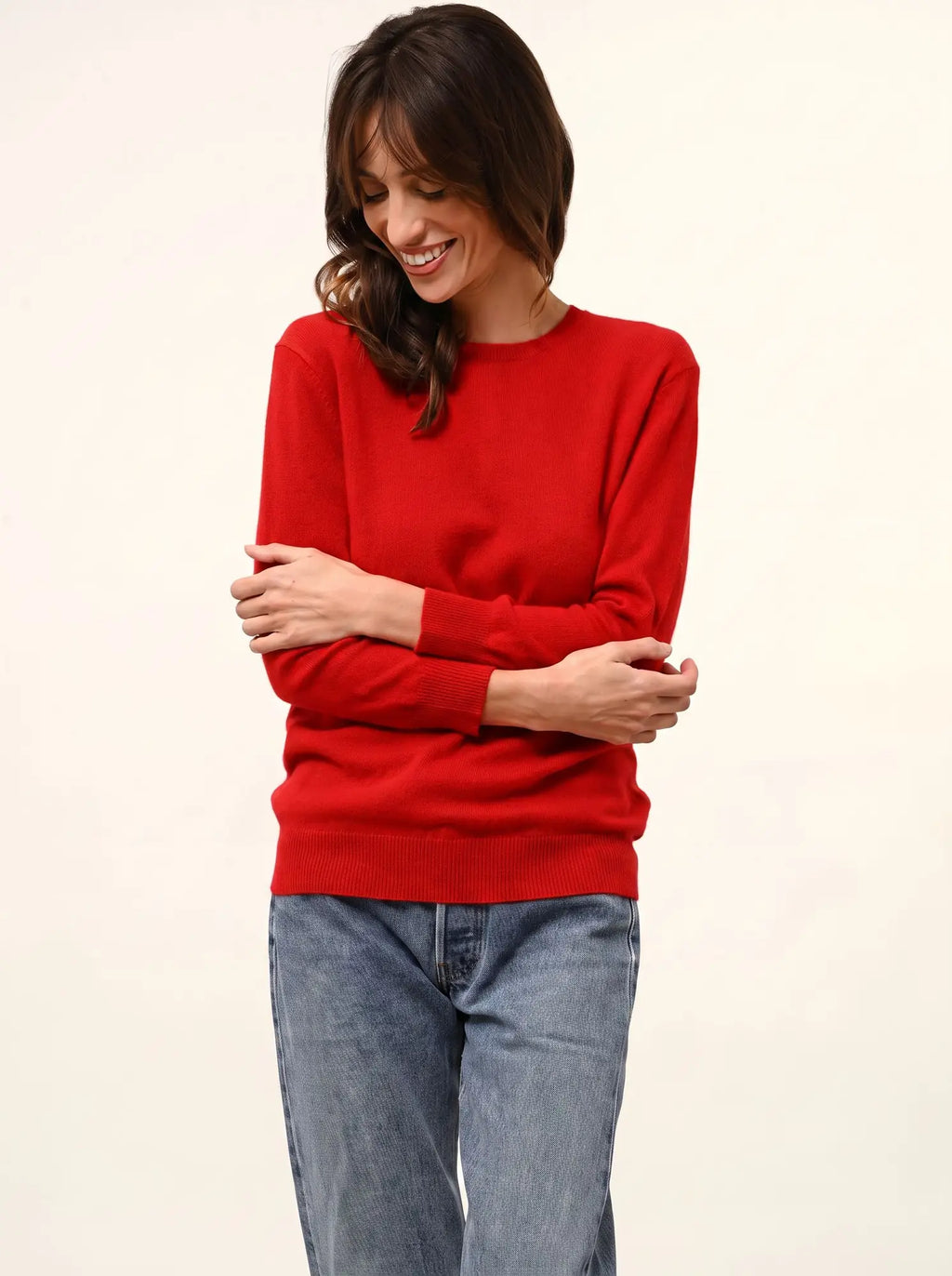 JANICE pullover rundhalsausschnitt geknöpft hinten rot