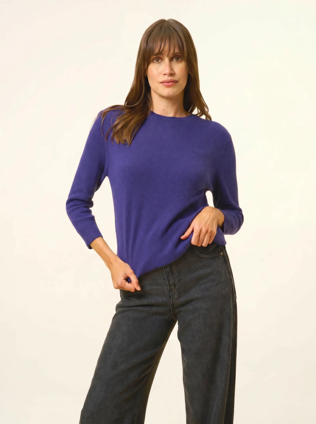 JANICE pullover rundhalsausschnitt geknöpft hinten violett